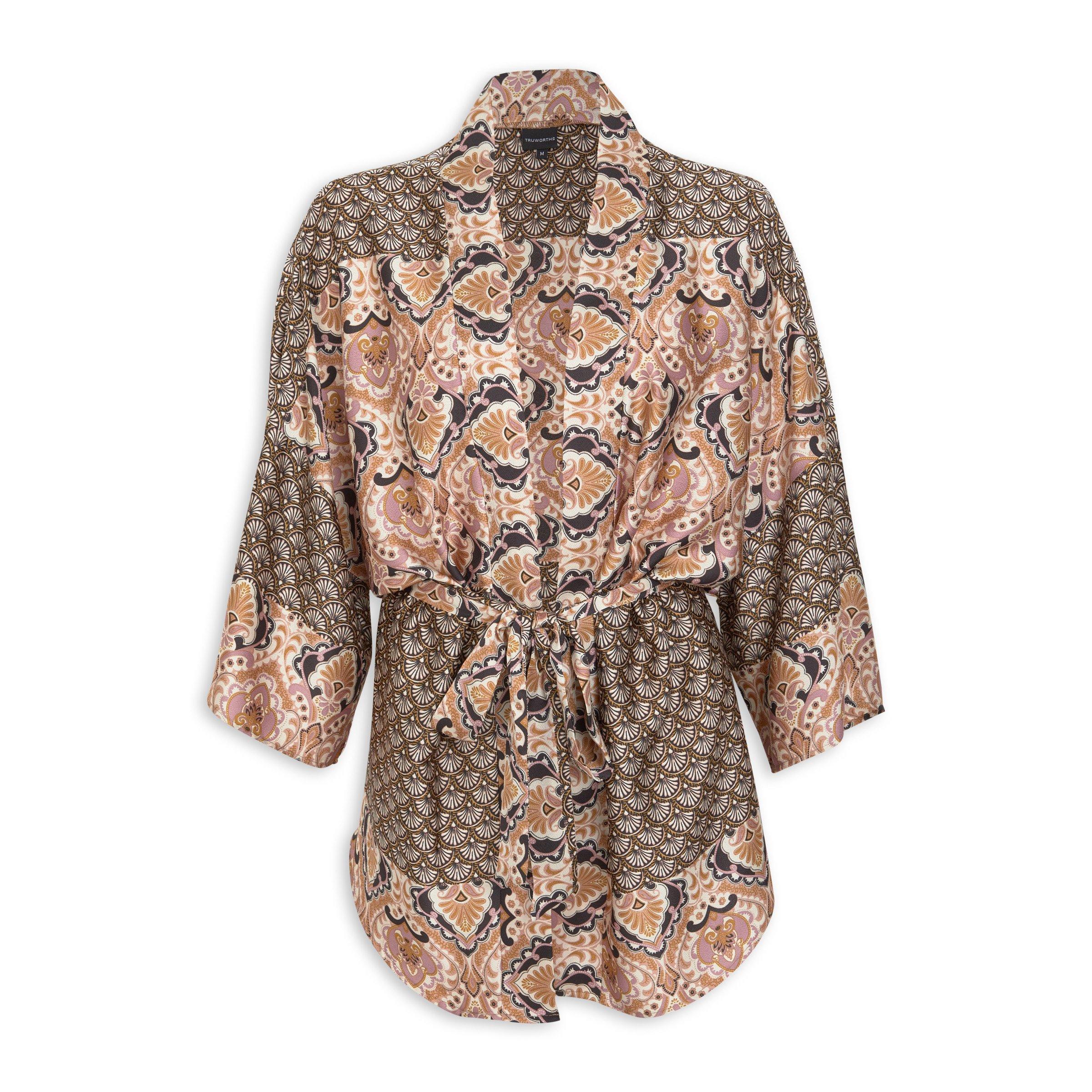 Yelawa handwoven unisex kimono in blue and beige stripes.