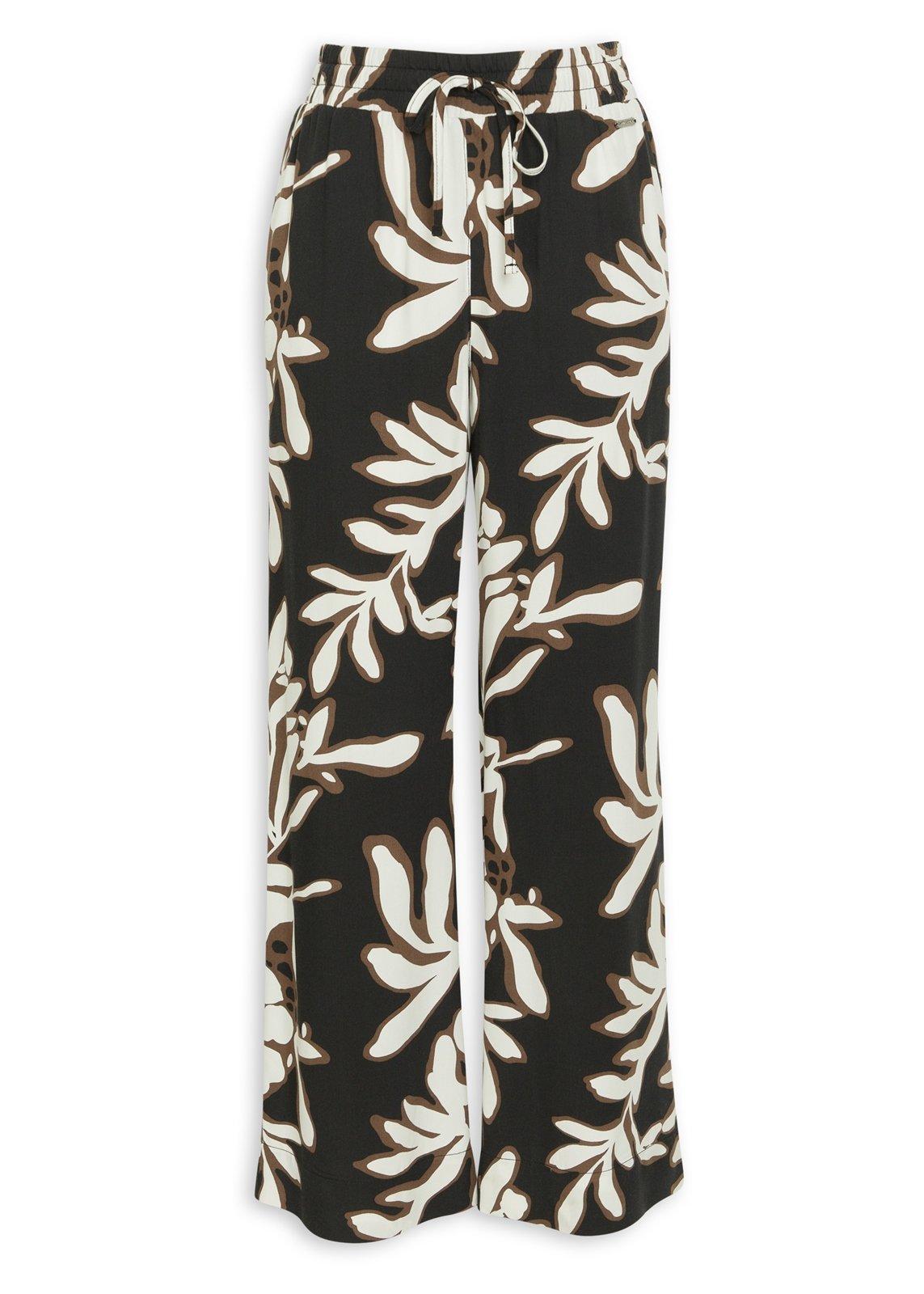 Black & White Leaf Print Bali Pants main image 1