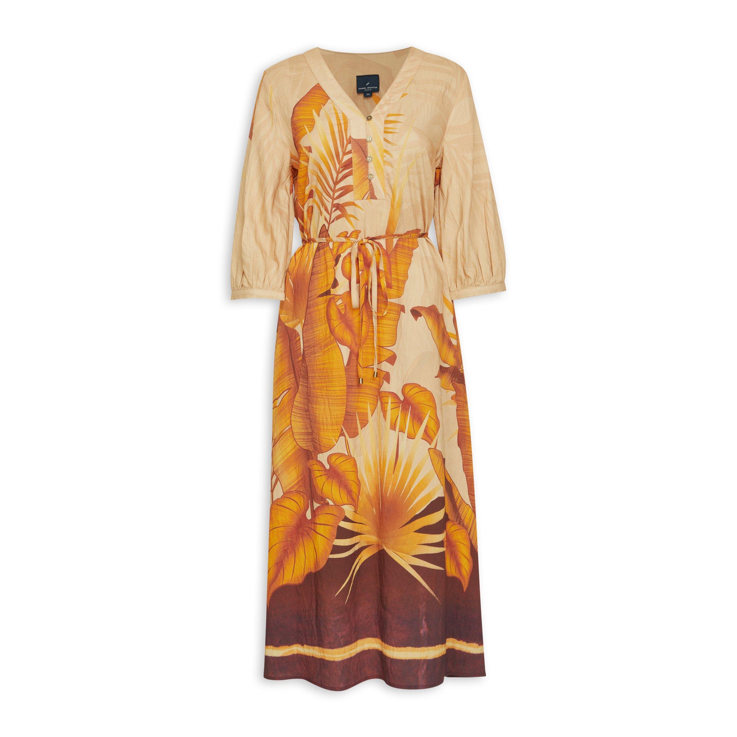 Beige Floral Print A-line Dress (3208478) | Daniel Hechter