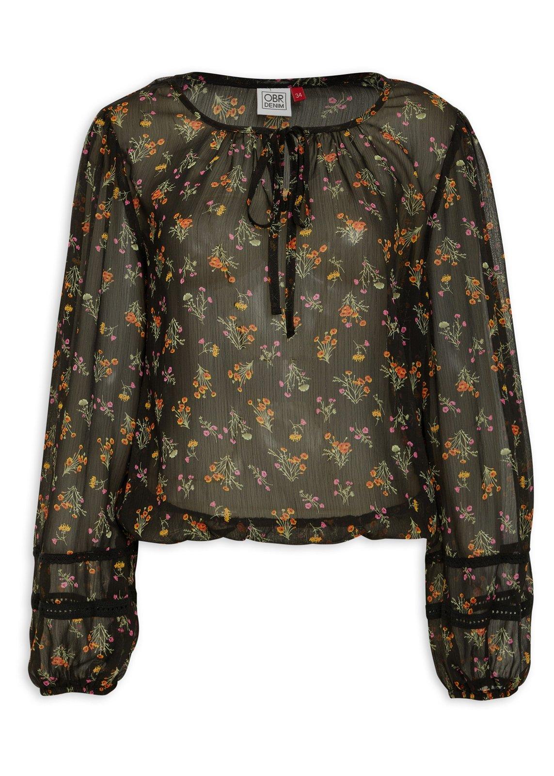 Black Floral Print Blouse with Tie-neck (3208537) | OUTBACK RED