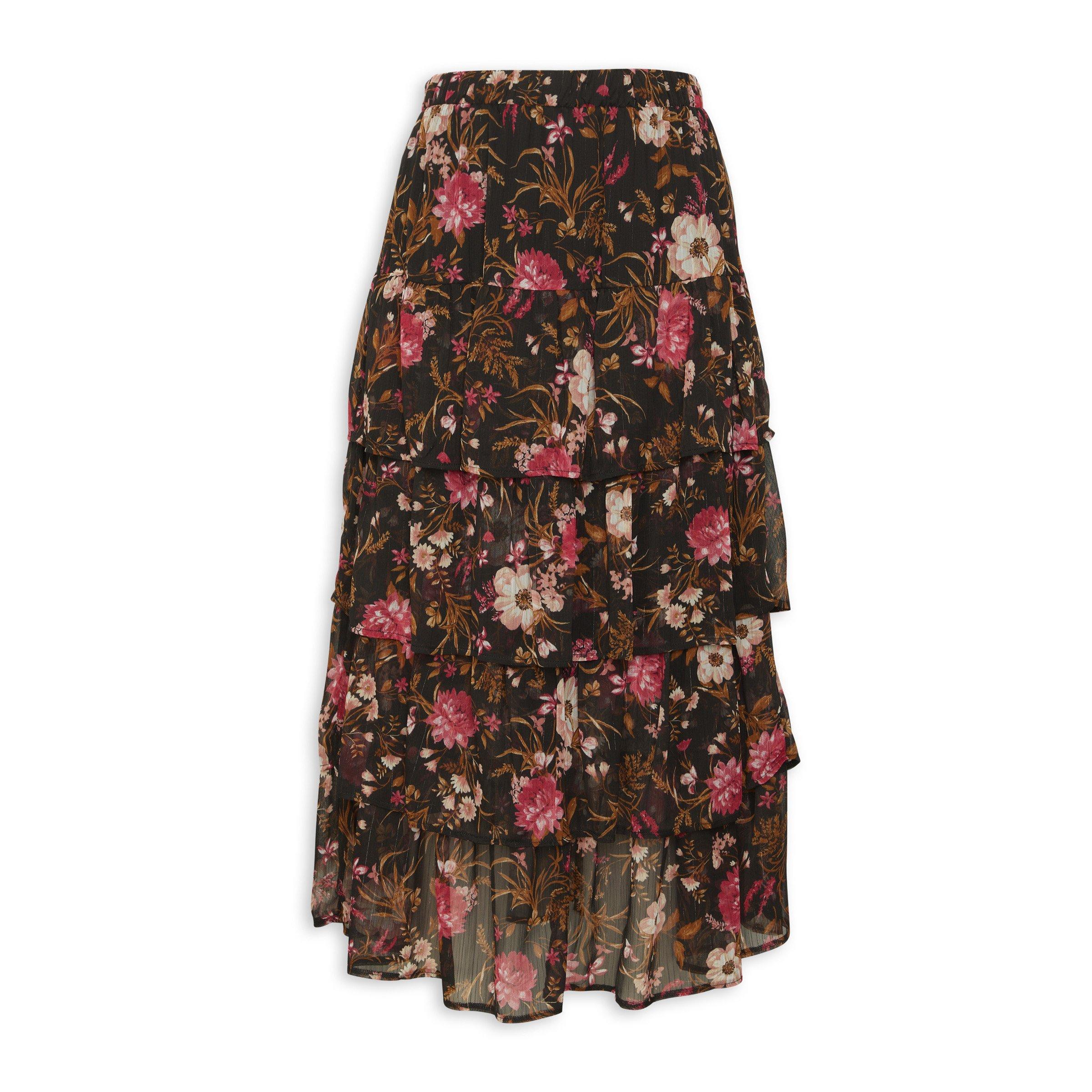 Black Tiered Floral Print Skirt (3210142) | Identity Black Tiered Floral Print Skirt (3210142) | Identity