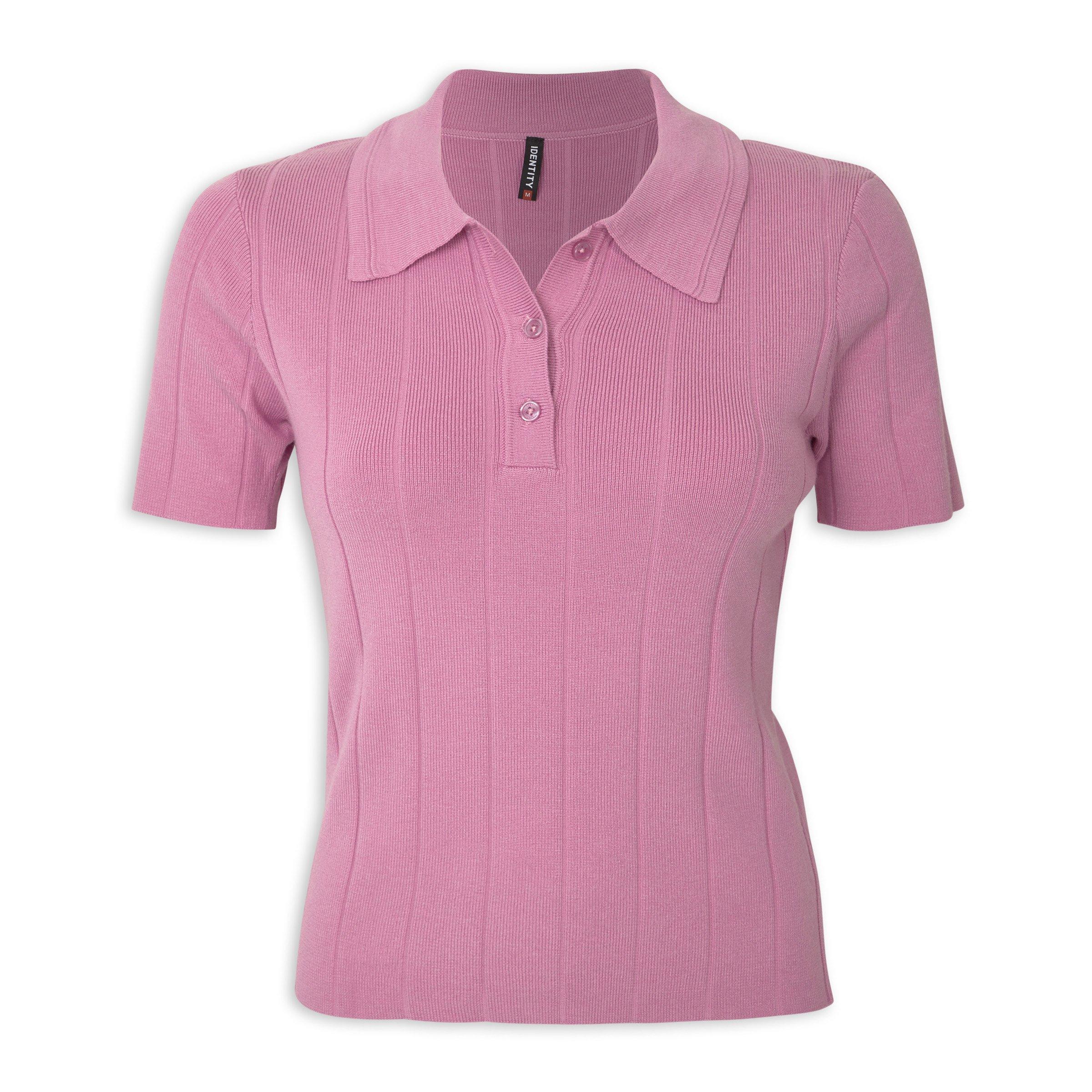 Pink Johnny Collar Fitted Knit Top (3210196) | Identity