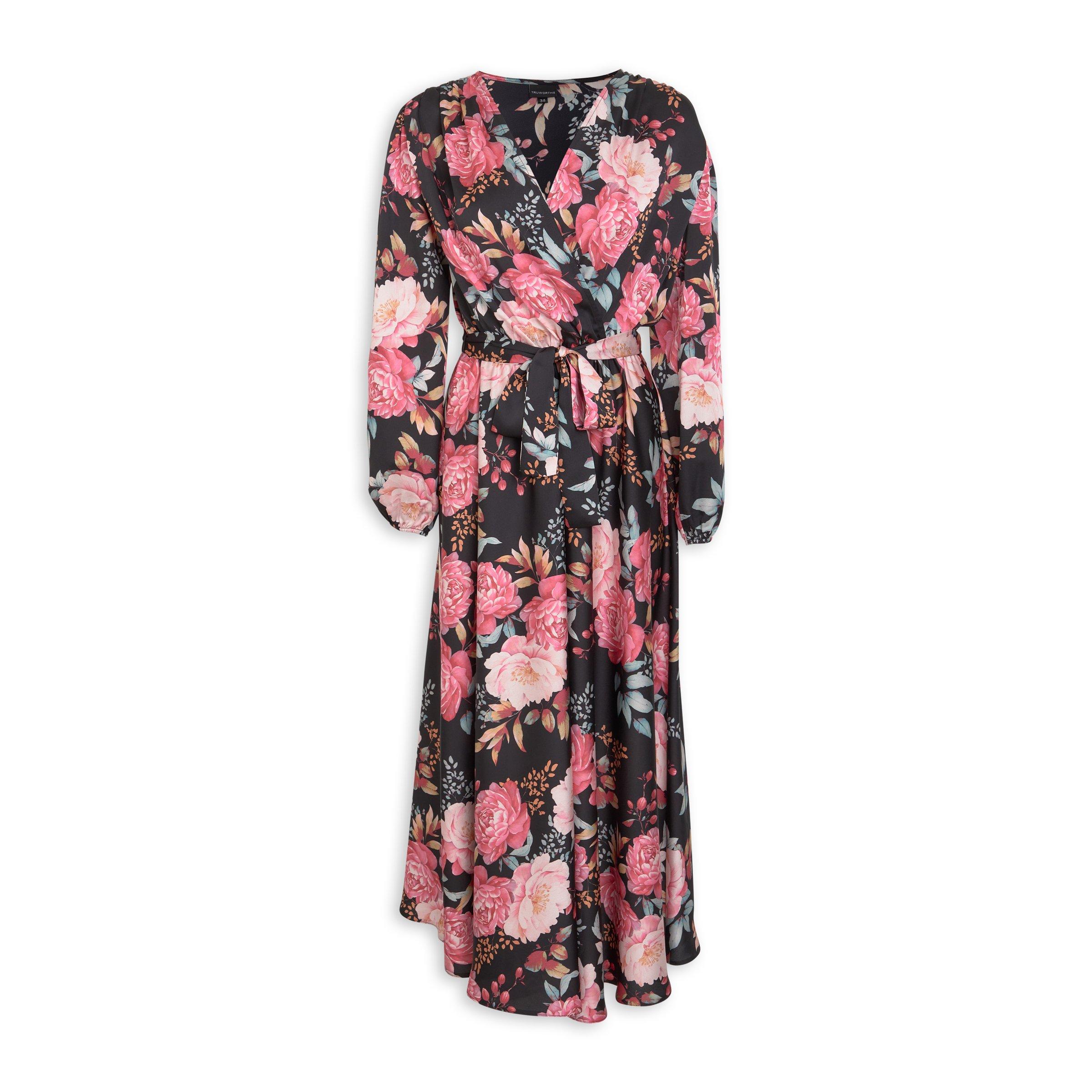 EXP - Black, pink and rust floral print fit & flare dress