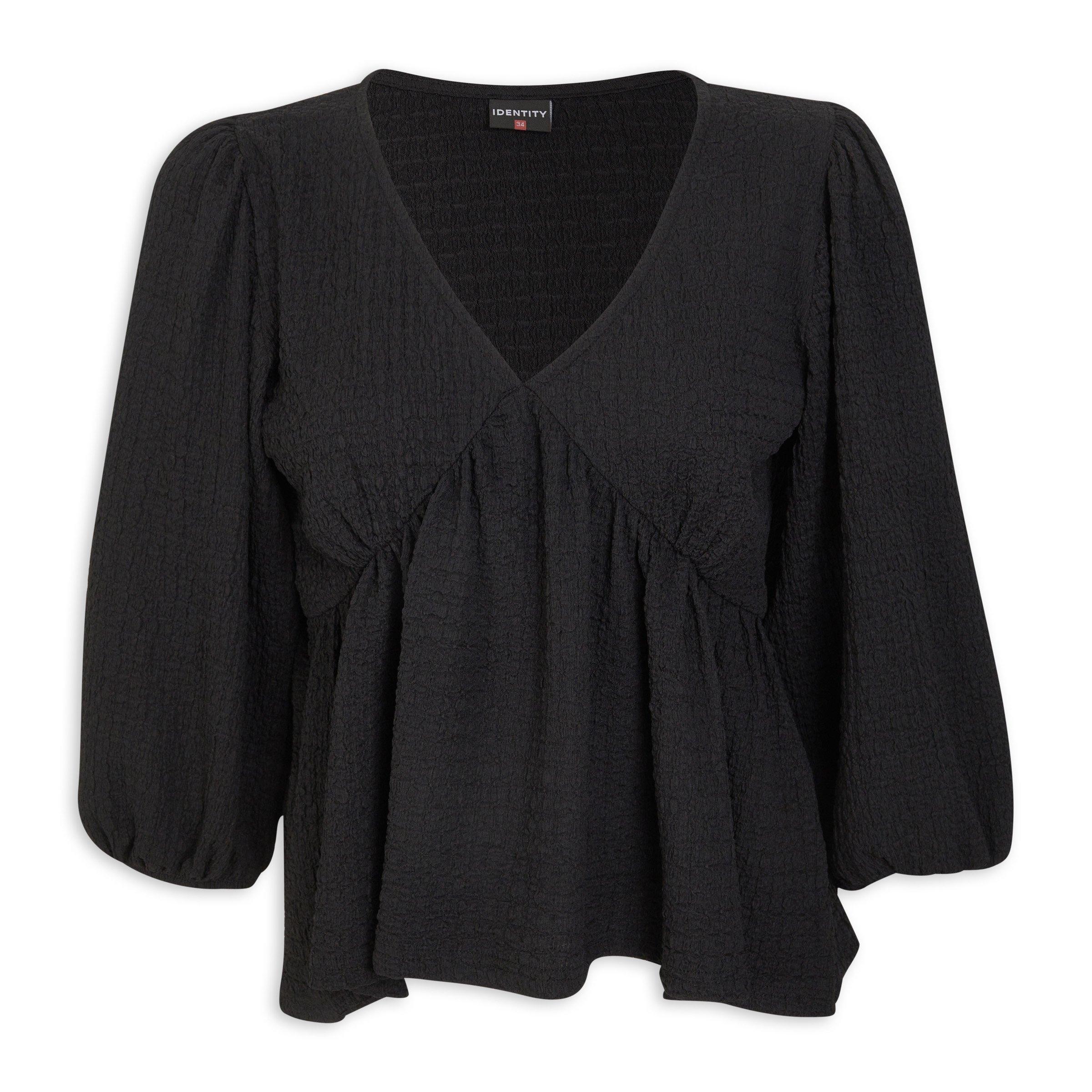 Black Textured Peplum Top (3211015) | Identity