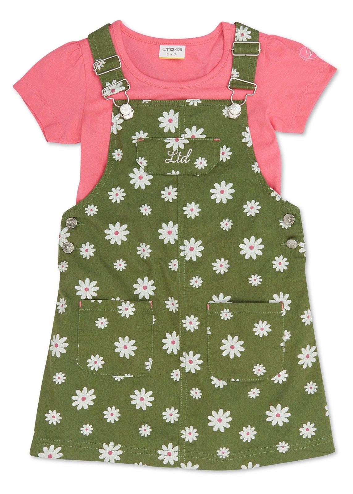 Girls Floral Printed Dungaree With Top main image 0