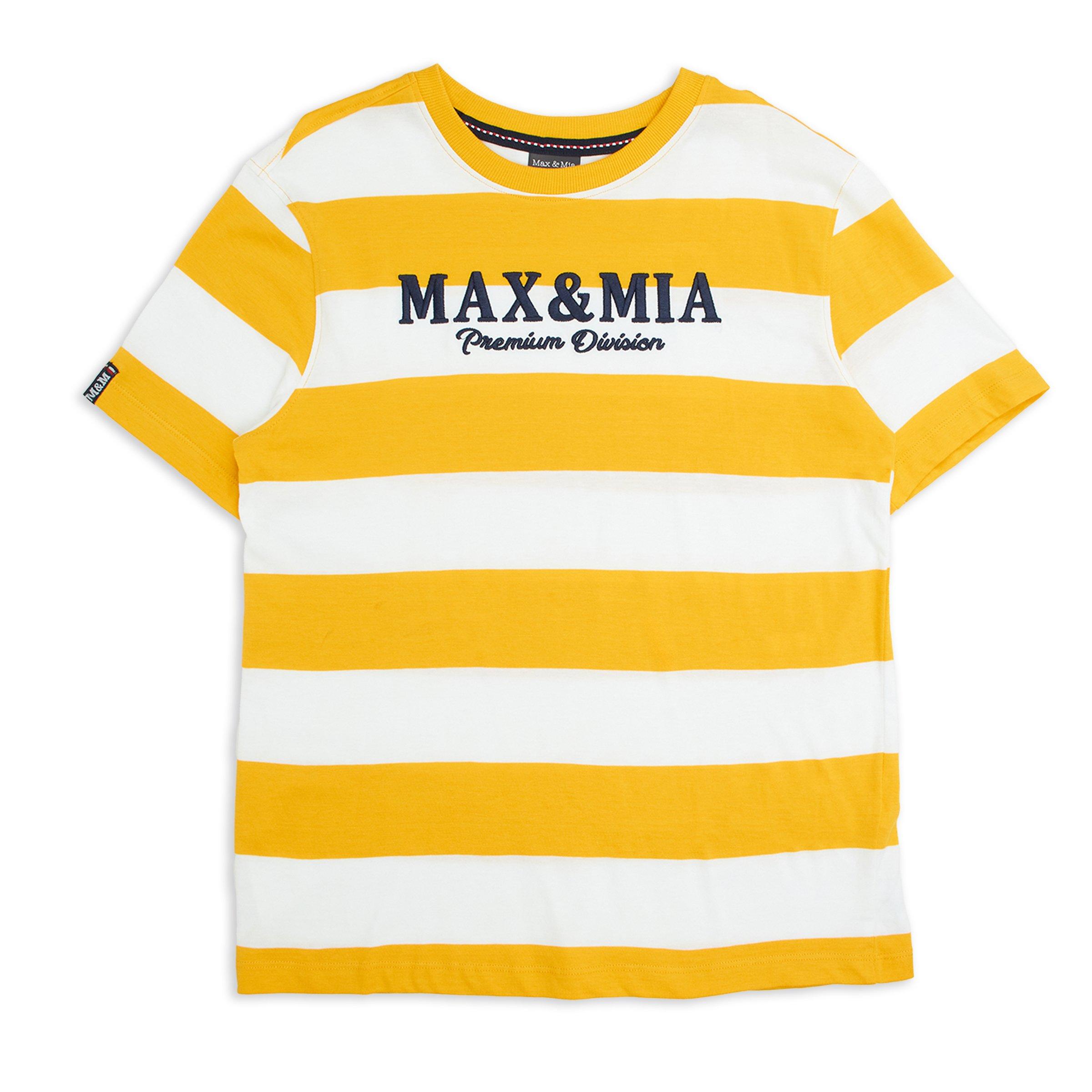 MUSTARD THIN STRIPE SHORT SLEEVE BOYS T-SHIRT - OFF WHITE