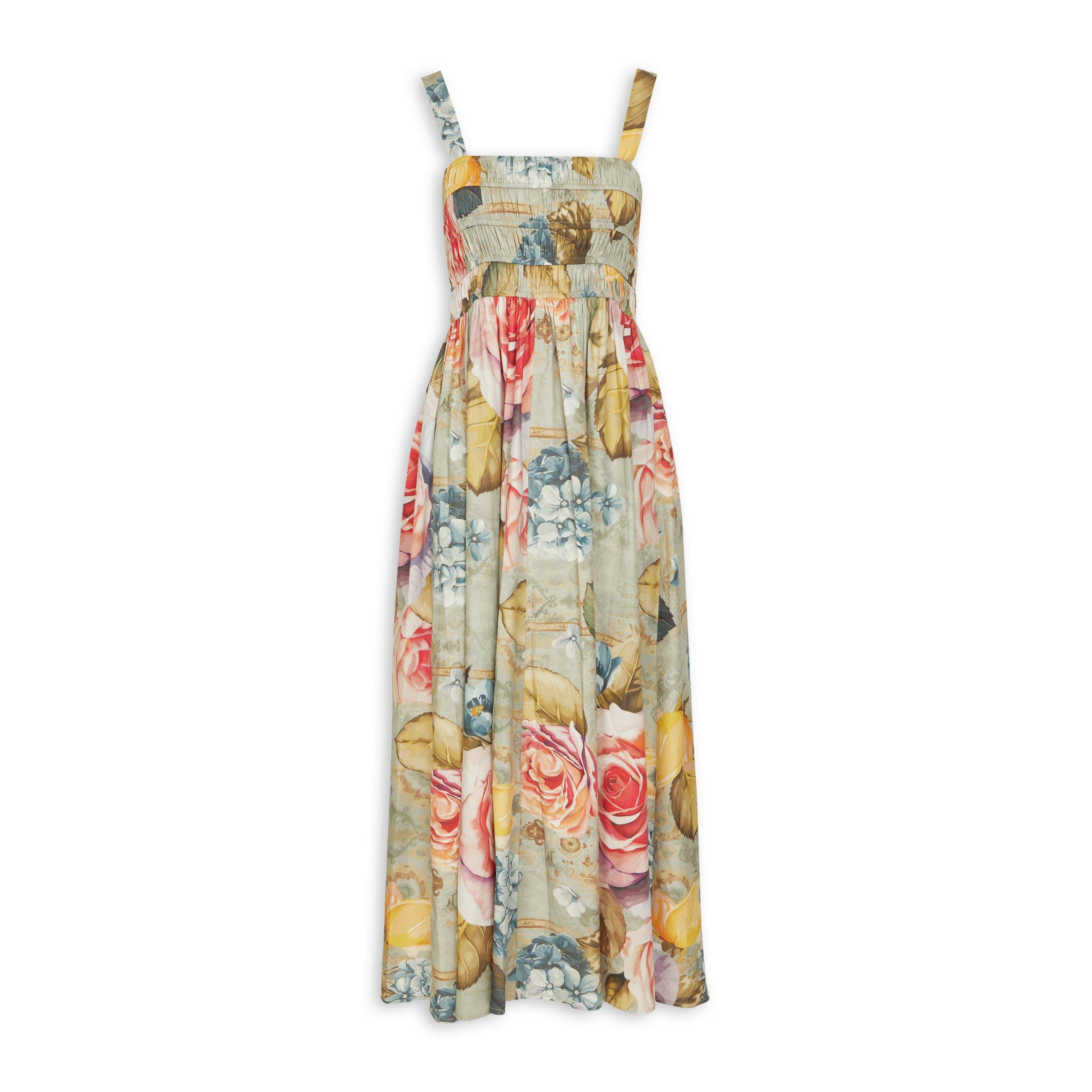 Fit and Flare Strapless Flower Print Chiffon Dress_T207 main image 1