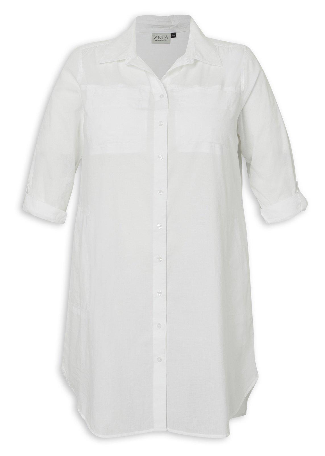 White Longer Length Plus Size Shirt (3213465) | Zeta
