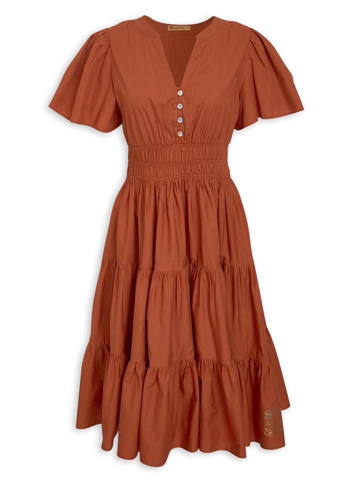 Rust Orange Fit and Flare Tiered Dress (3213683) | Ginger Mary