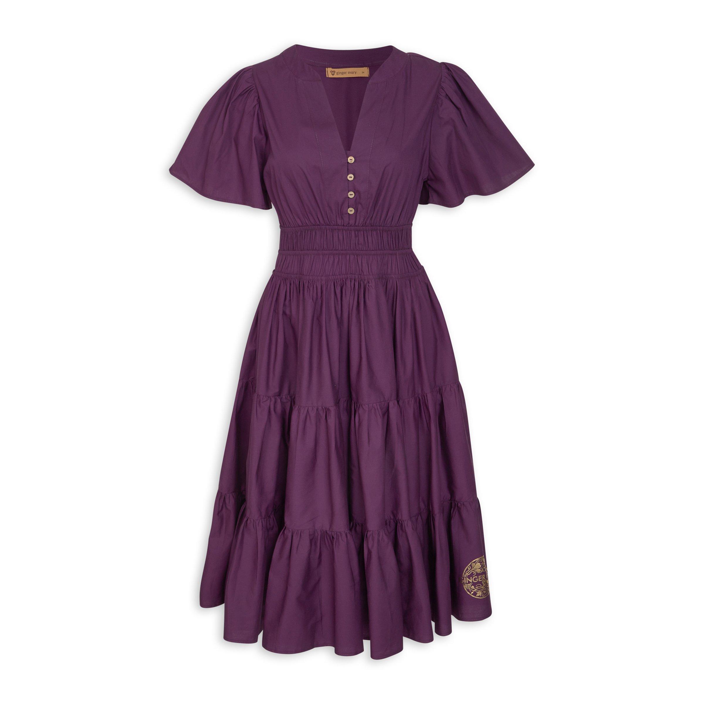 Purple Tiered Poplin Dress (3213684) Ginger Mary