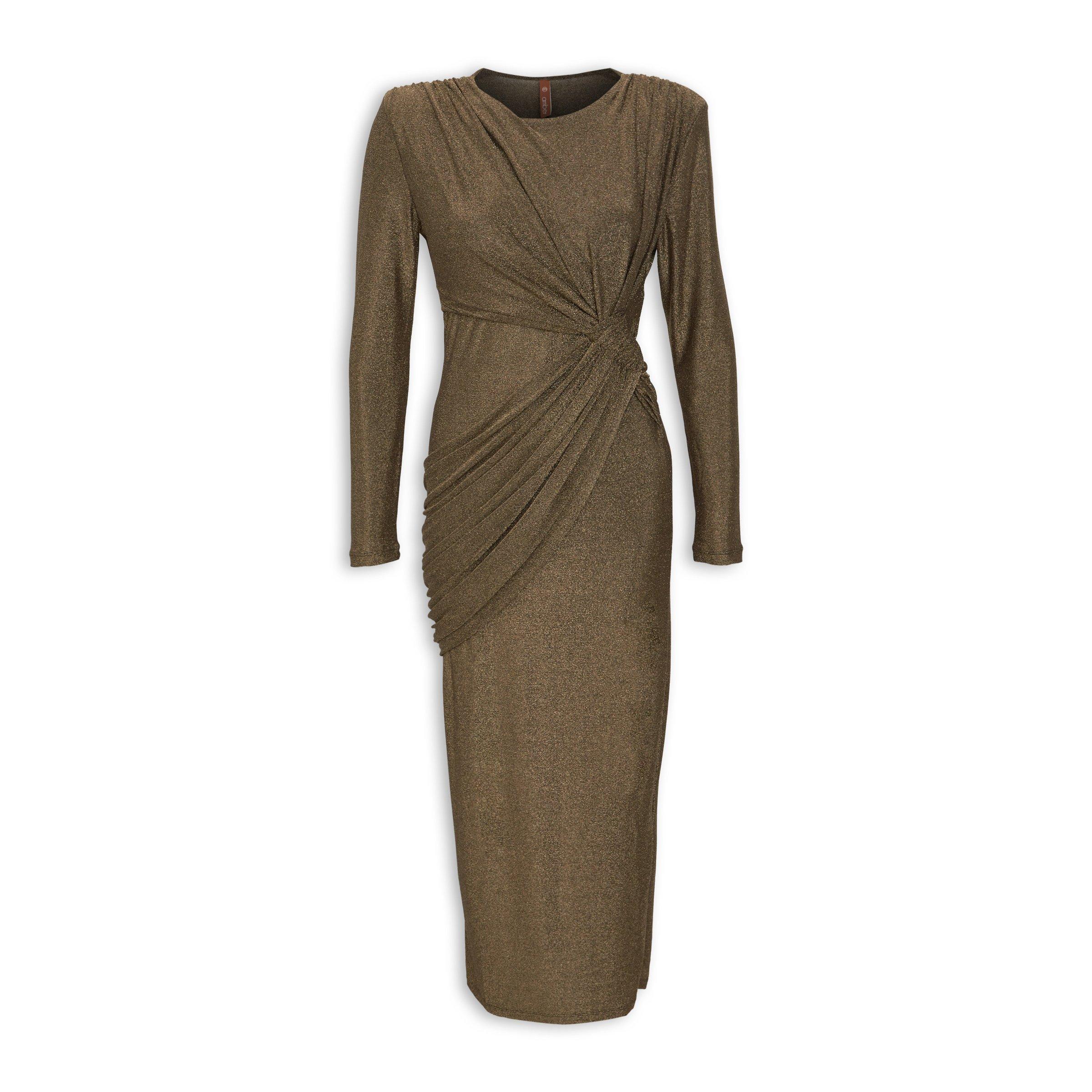 Black & Gold Draped Dress (3216336) | Amber