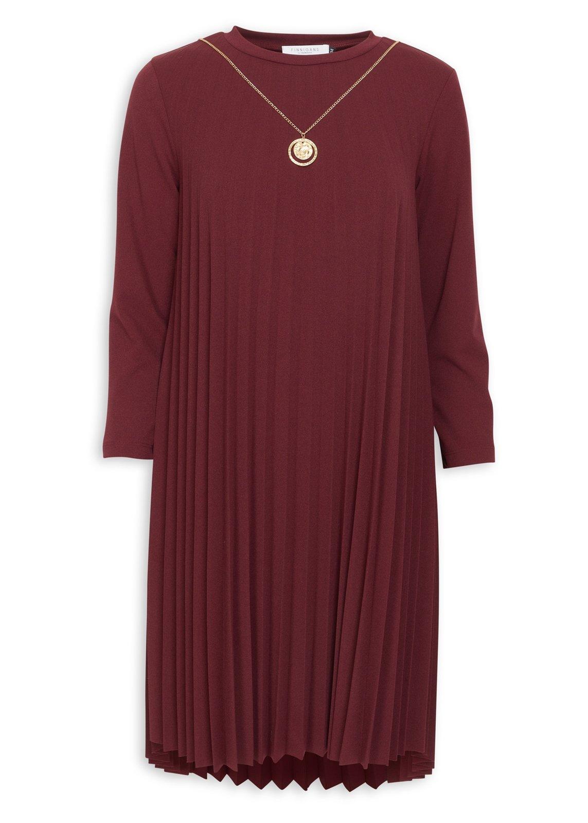 Burgundy Pleated Trapeze Dress (3218020) | Finnigans
