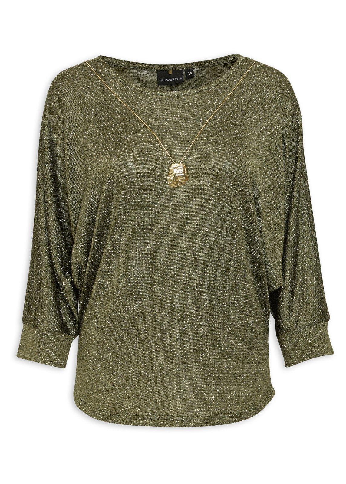 Avery Cuff Top Dark Khaki Green
