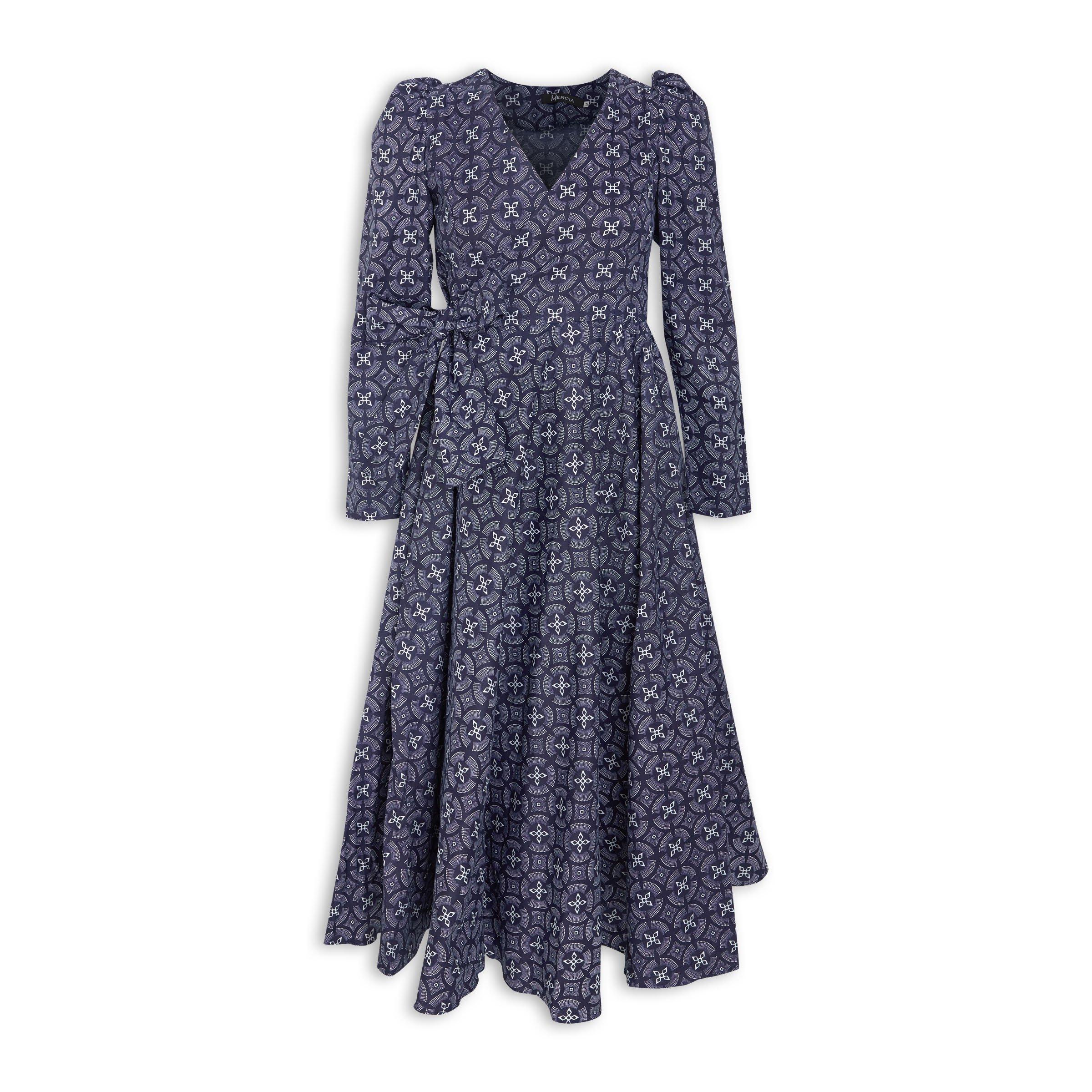 long sleeve shweshwe dresses Blue Shweshwe Wrap Dress (3218093)