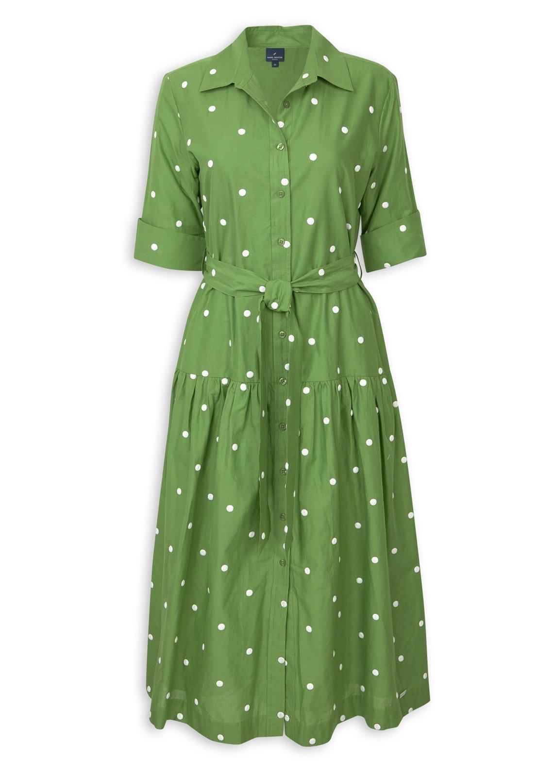 green dresses for hoco Rouje - JULIA dress - Polka‐dot fluid jersey buttoned dress - Green main image 0