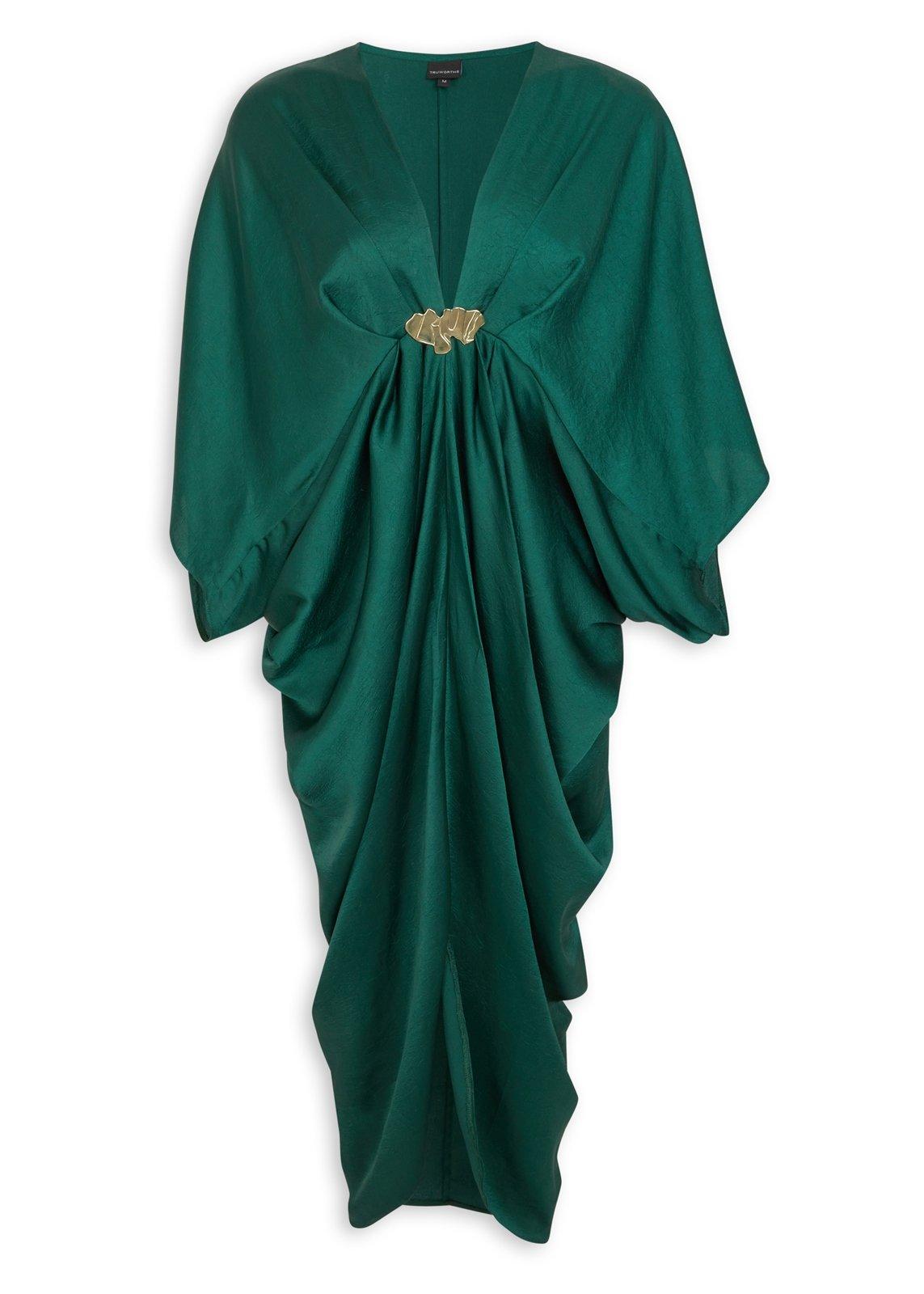 Royal Taffeta Kaftan In Emerald Green