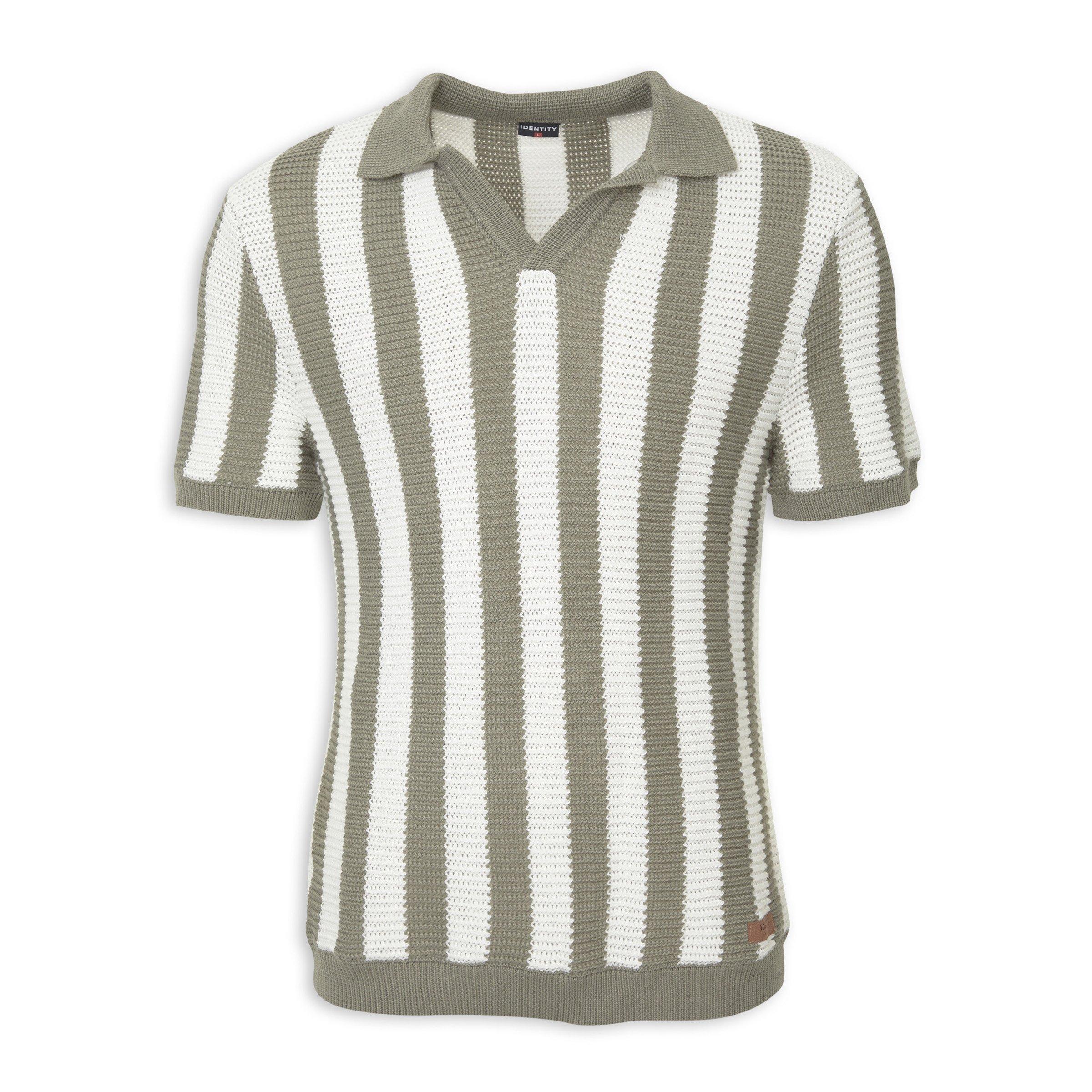Sage Green Striped Knit Golfer (3220032) | Identity
