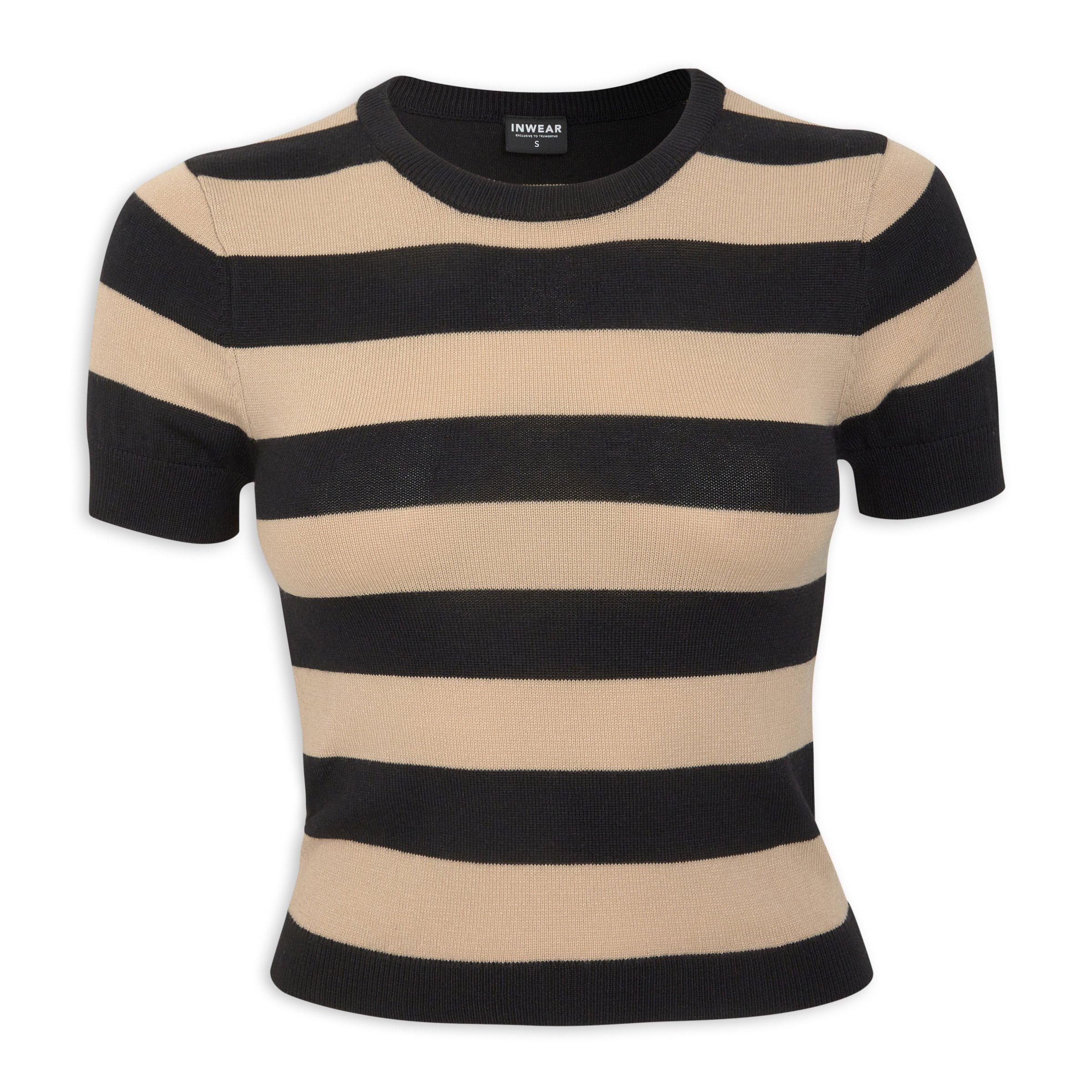 Knit Top with Beige and Black Patchwork