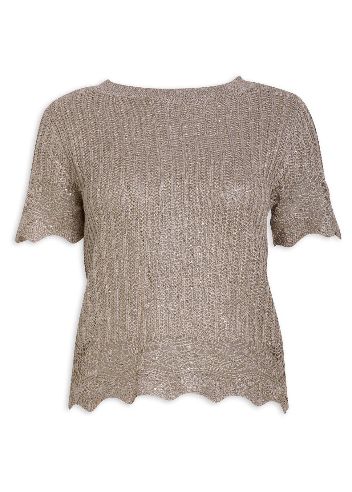 Beige Scalloped Embroidered Top