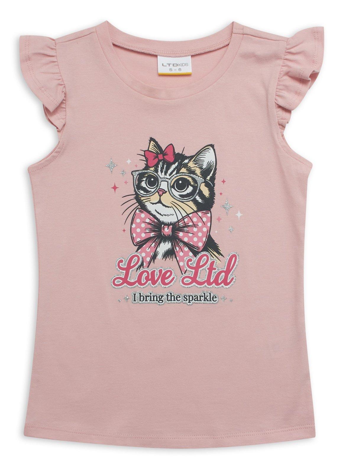 Girls Pink Donat & Drink Printed T-Shirt With Flared Pants Sets main image 1