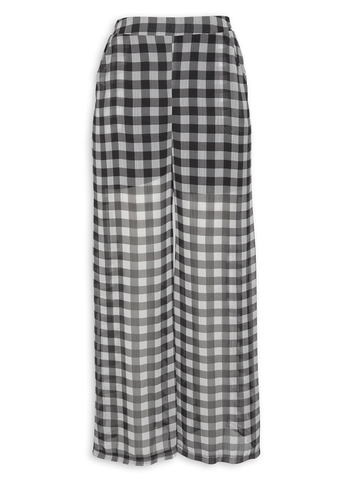 Gingham Print Wide Leg Chiffon Pants (3225779) | Inwear