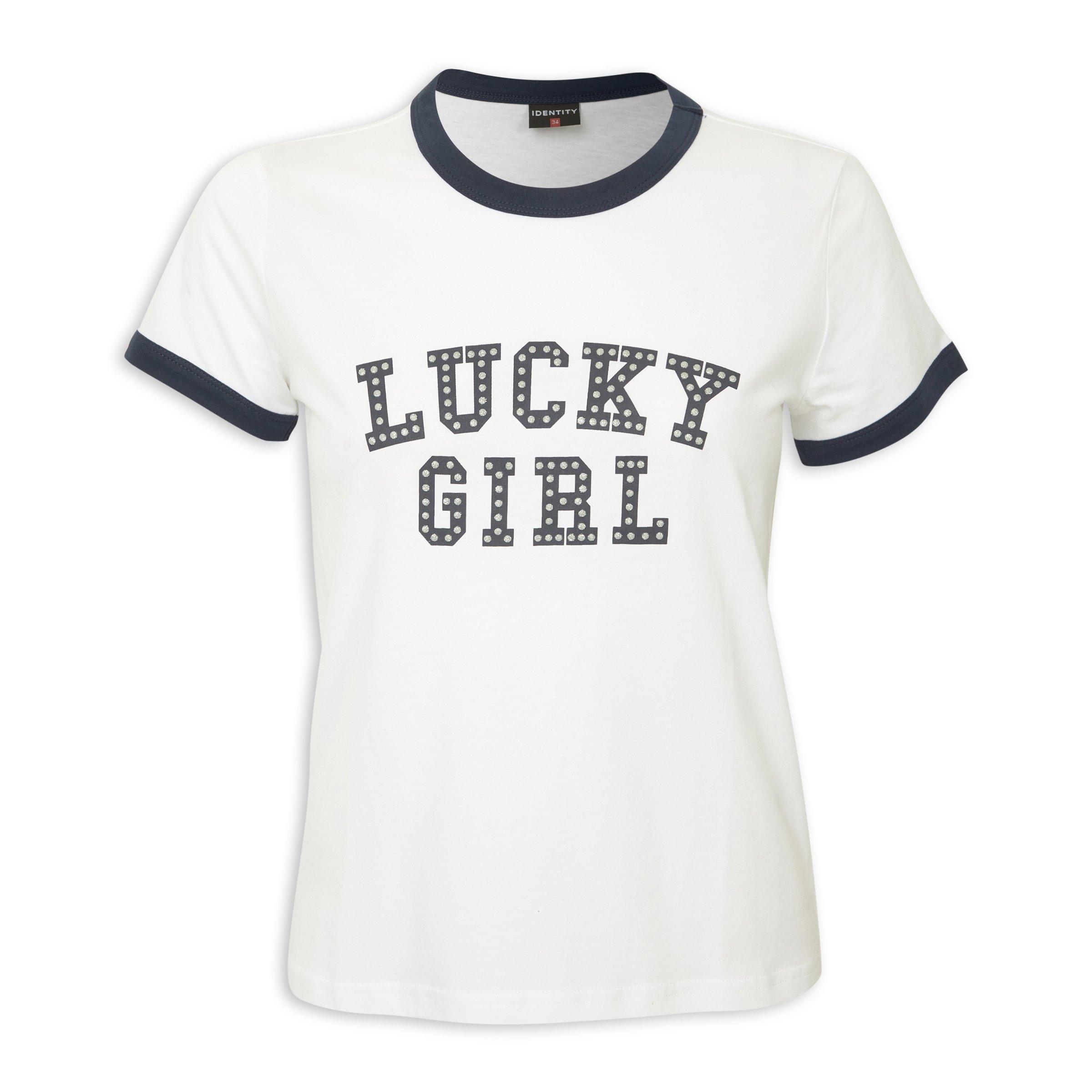 White Lucky Girl Slogan T-shirt (3225863) | Identity