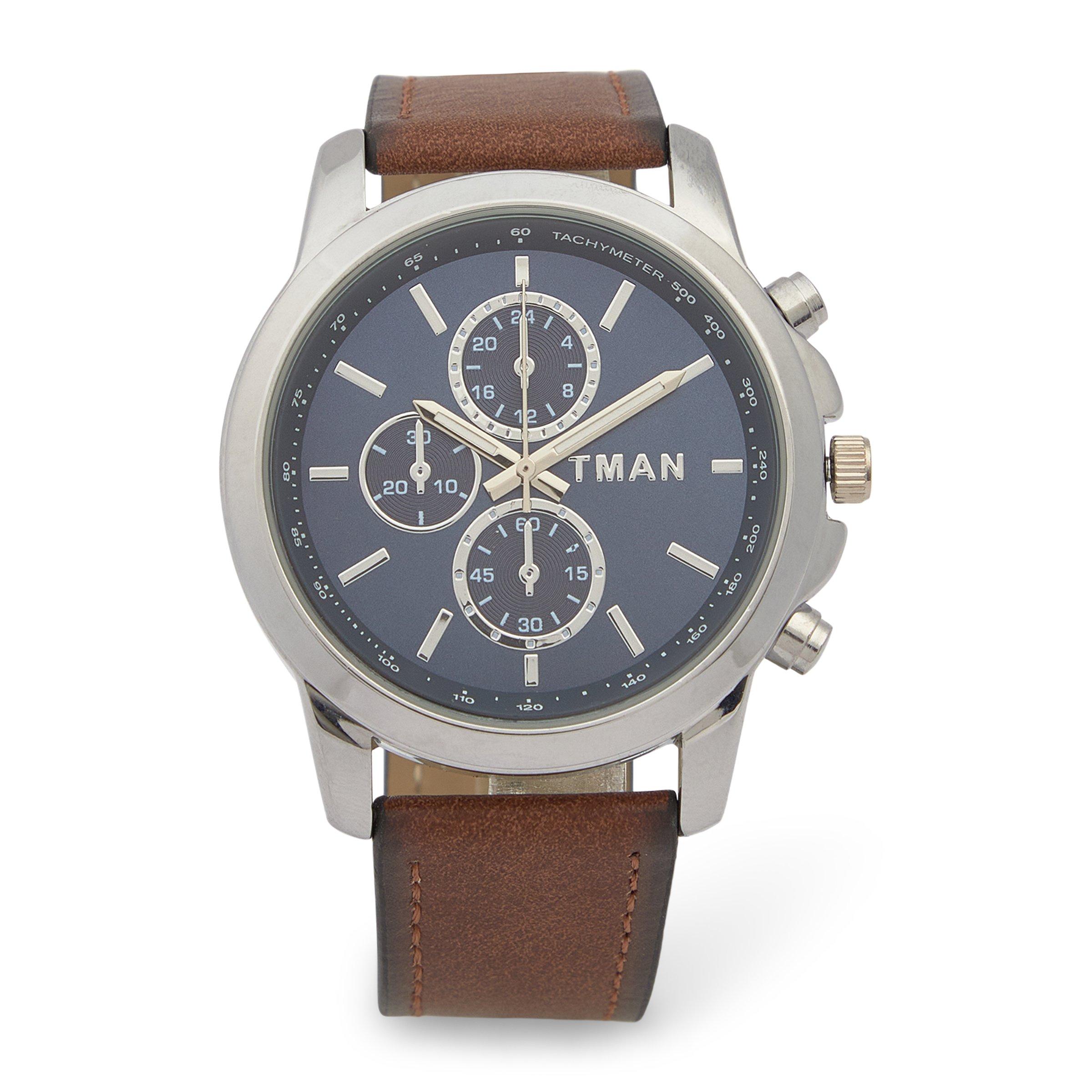 TMAN Brown PU Blue Dial Watch (3226773) | Truworths Man