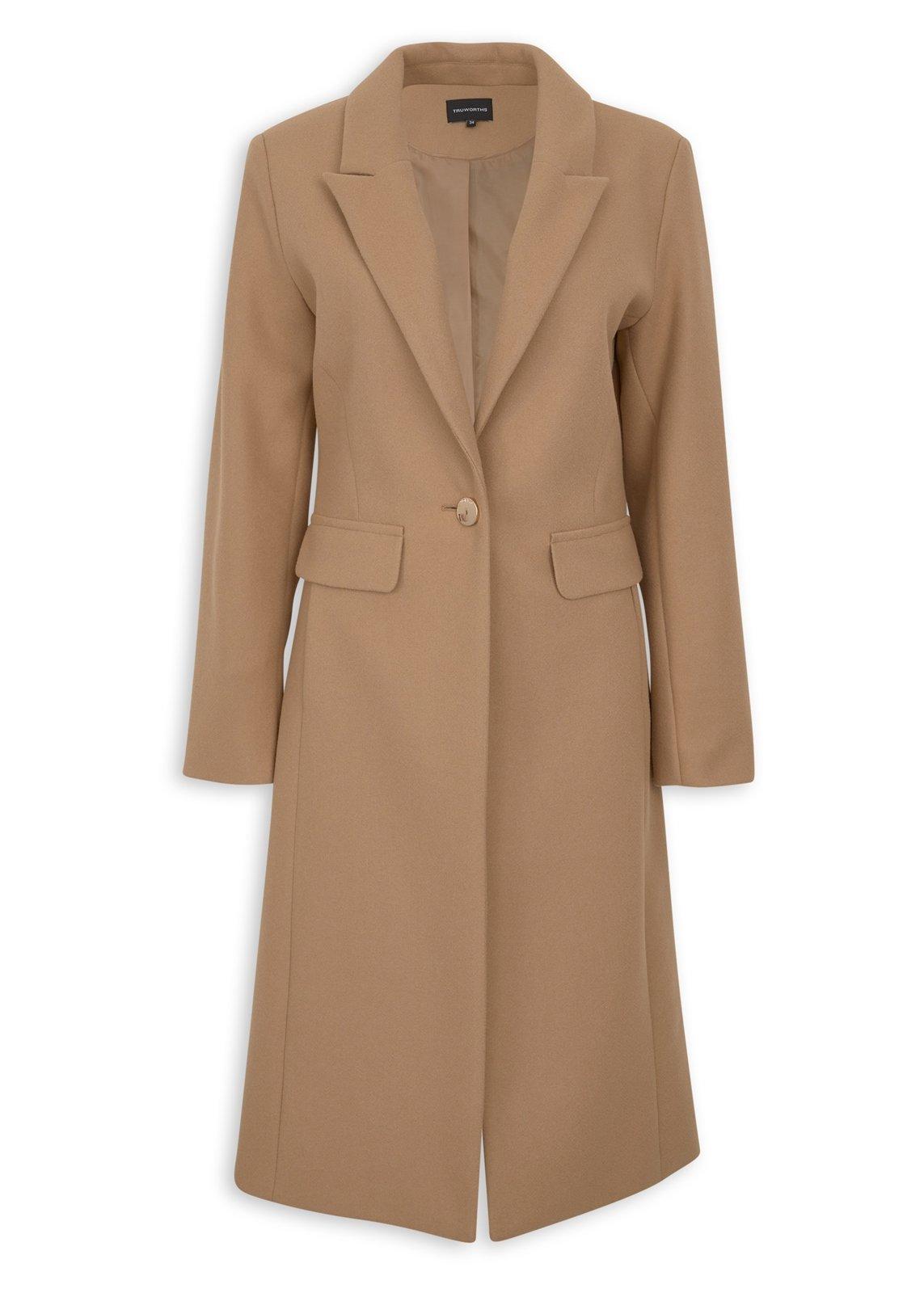 Tan Longline Melton Coat (3227491) | Truworths