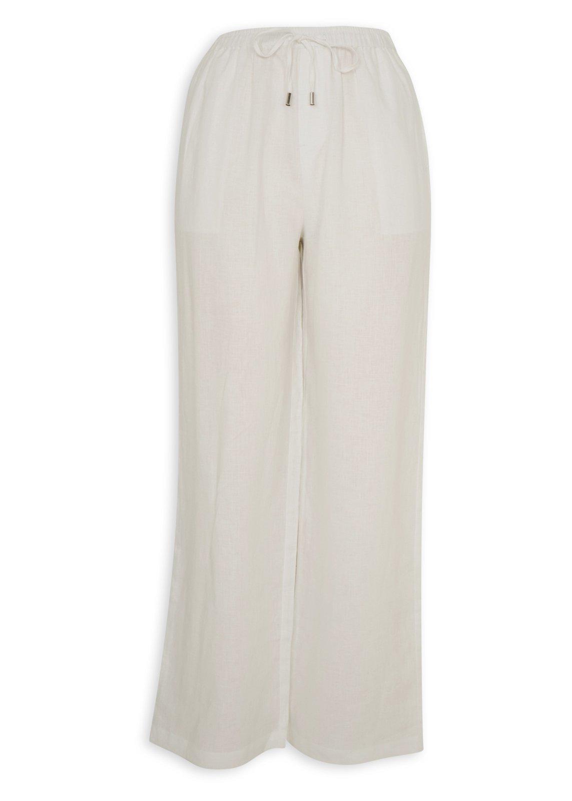 White Wide Legged Linen Pants with Scallop Hem