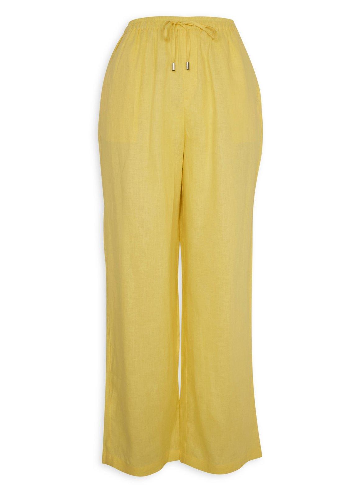 Lemon Yellow Linen Wide Leg Pants (3228071) | TRS
