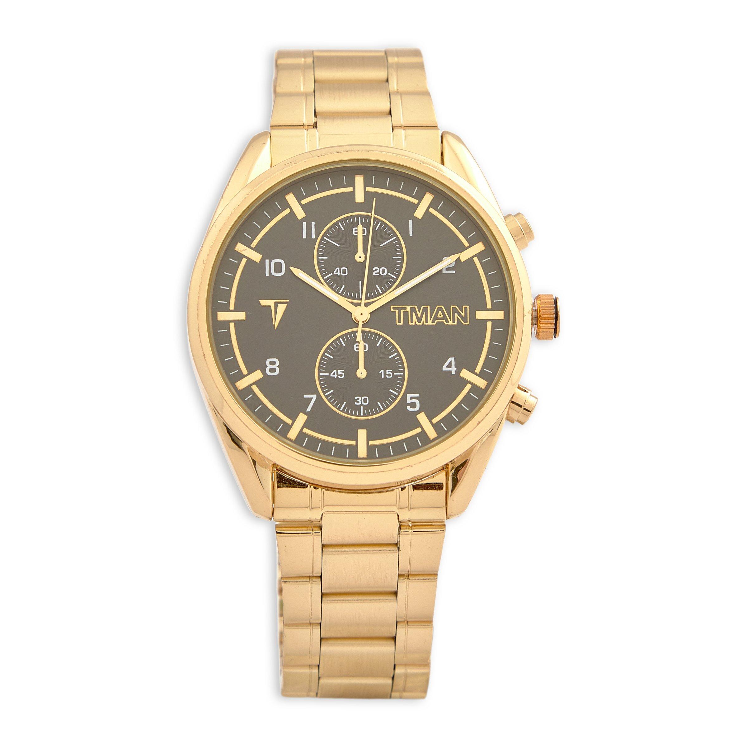 TMAN Gold Metal Black Dial Watch (3228343) | Truworths