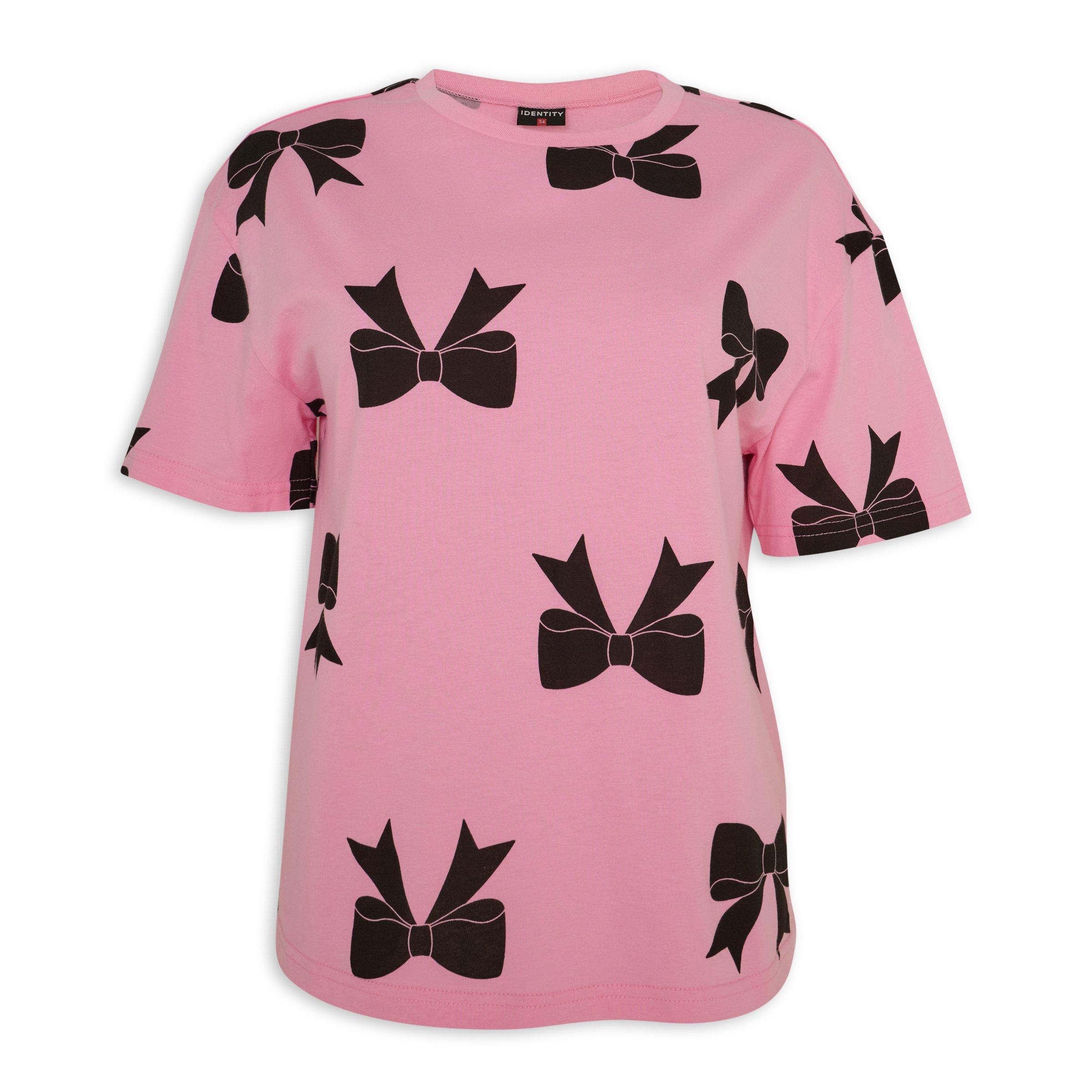 Pink and Black Bow Printed T-Shirt (3228484) | Identity