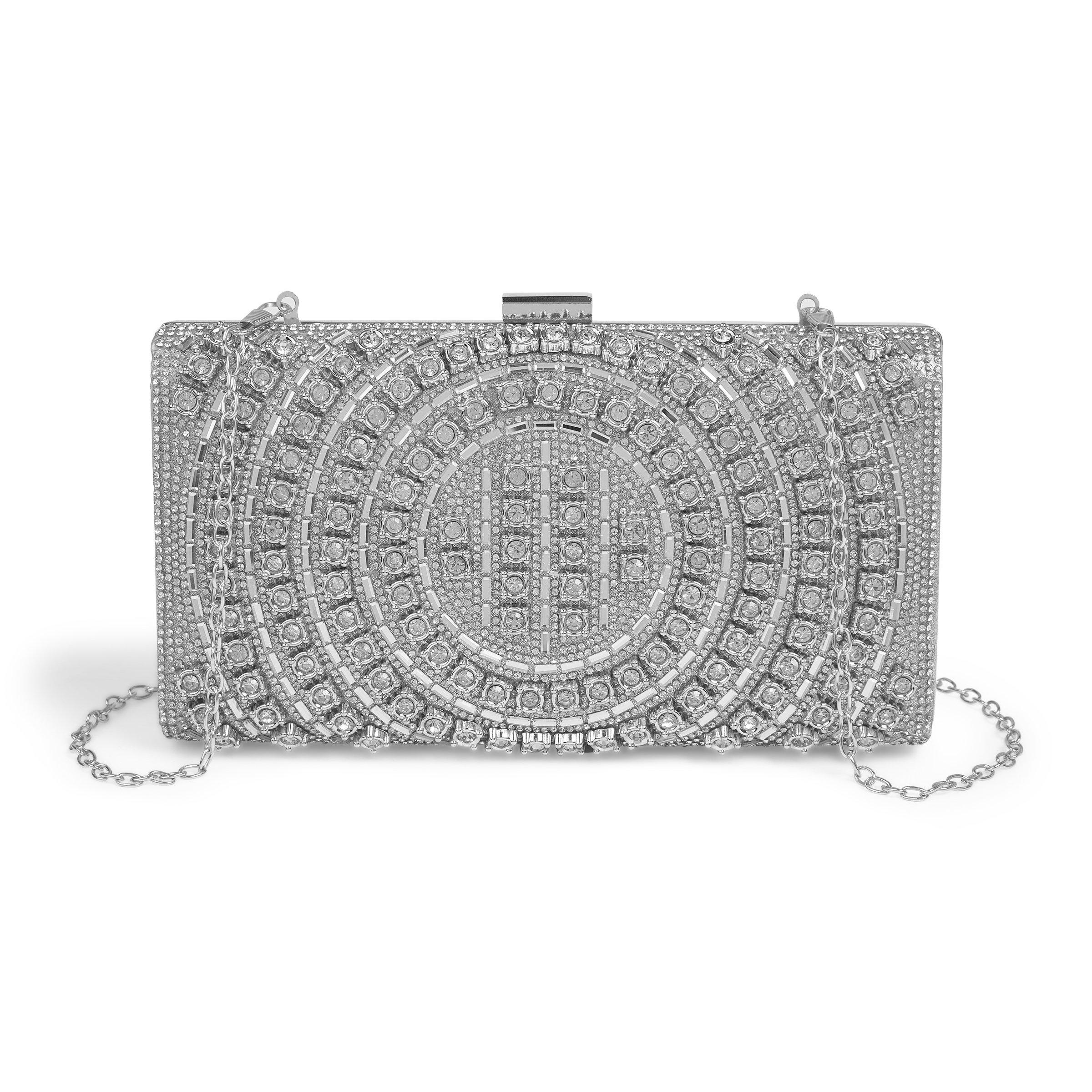 Silver Circle Rhinestone Clutch Bag (3228731) | Chameleon