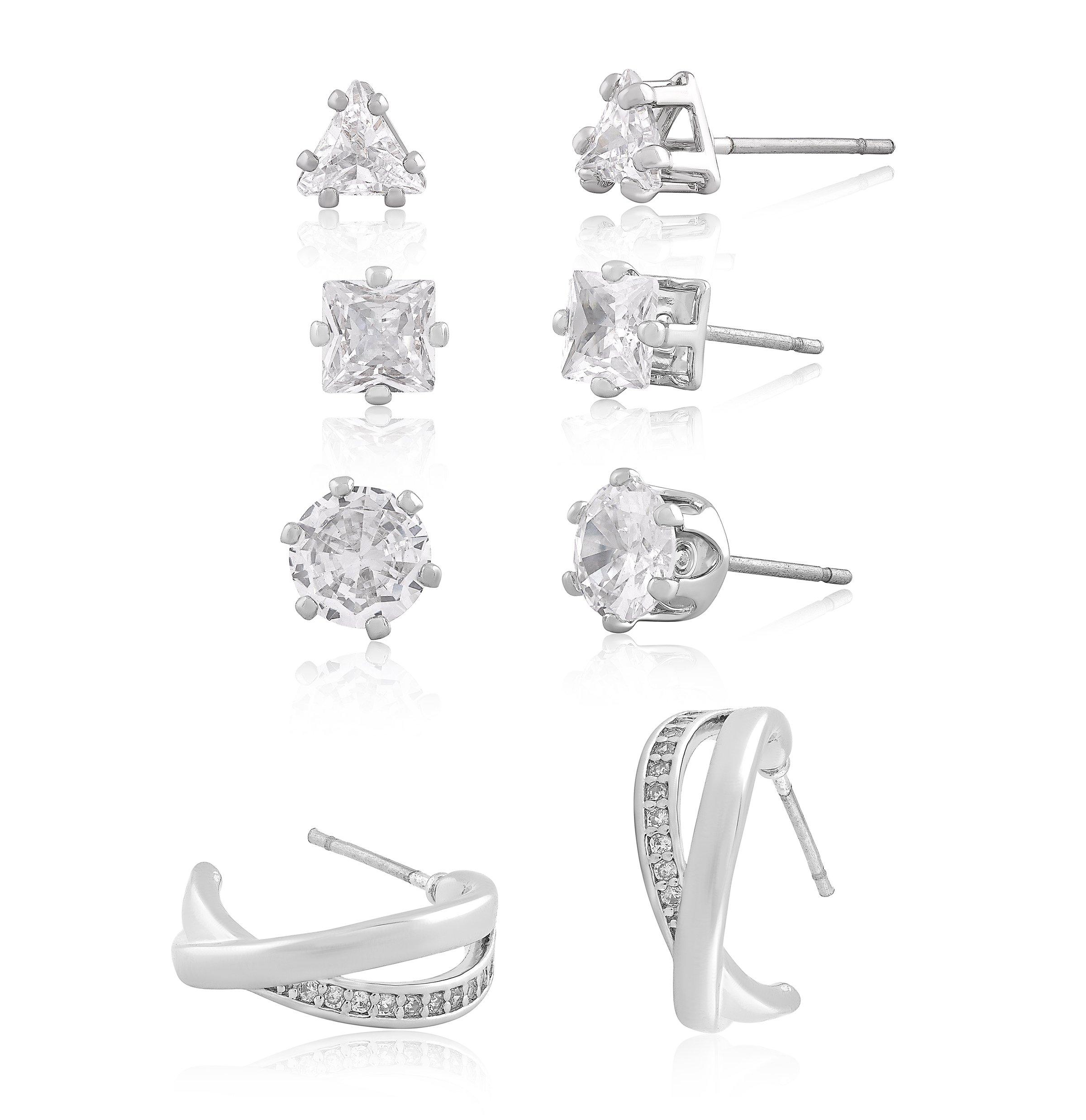 4 Piece Silver Colour Plate Earrings 3229444 Sparkle 