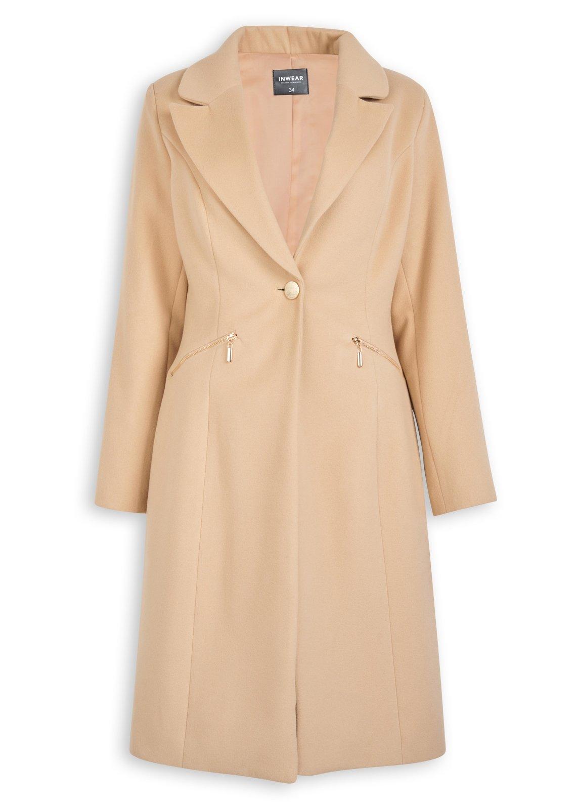 Tan Zip Detail Melton Coat (3230127) | Inwear