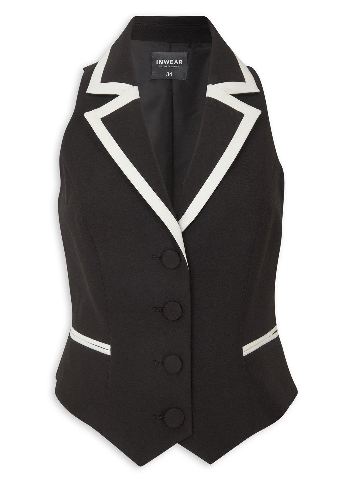 み*ー様 1312美品 TELOPLAN Torquil Vest 黒 レディー Black and Black Tipped Waistcoat (3231064) | Inwear