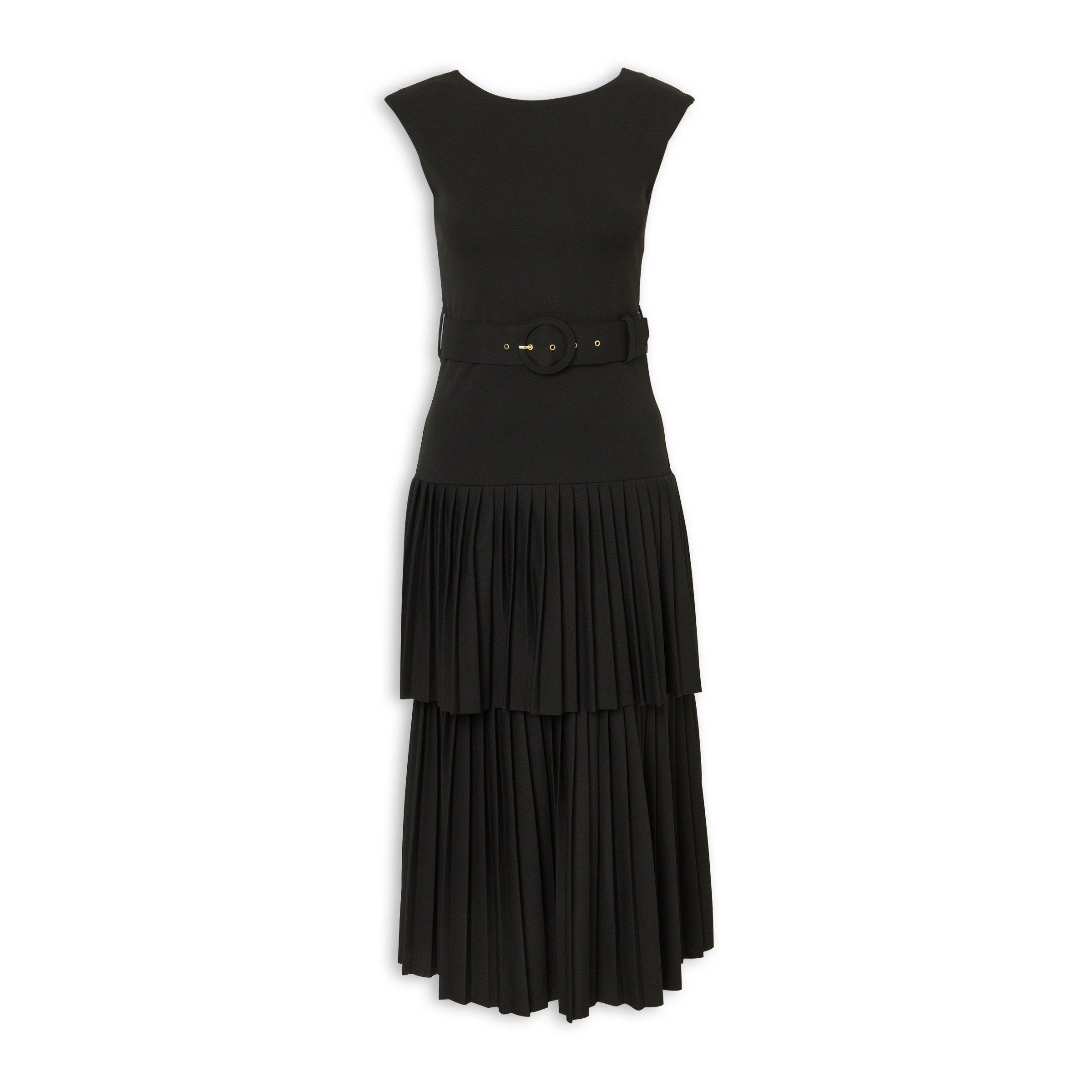 Belted Pleats Dress ブラック Black Pleated Belted Dress (3231074) | Miss Port