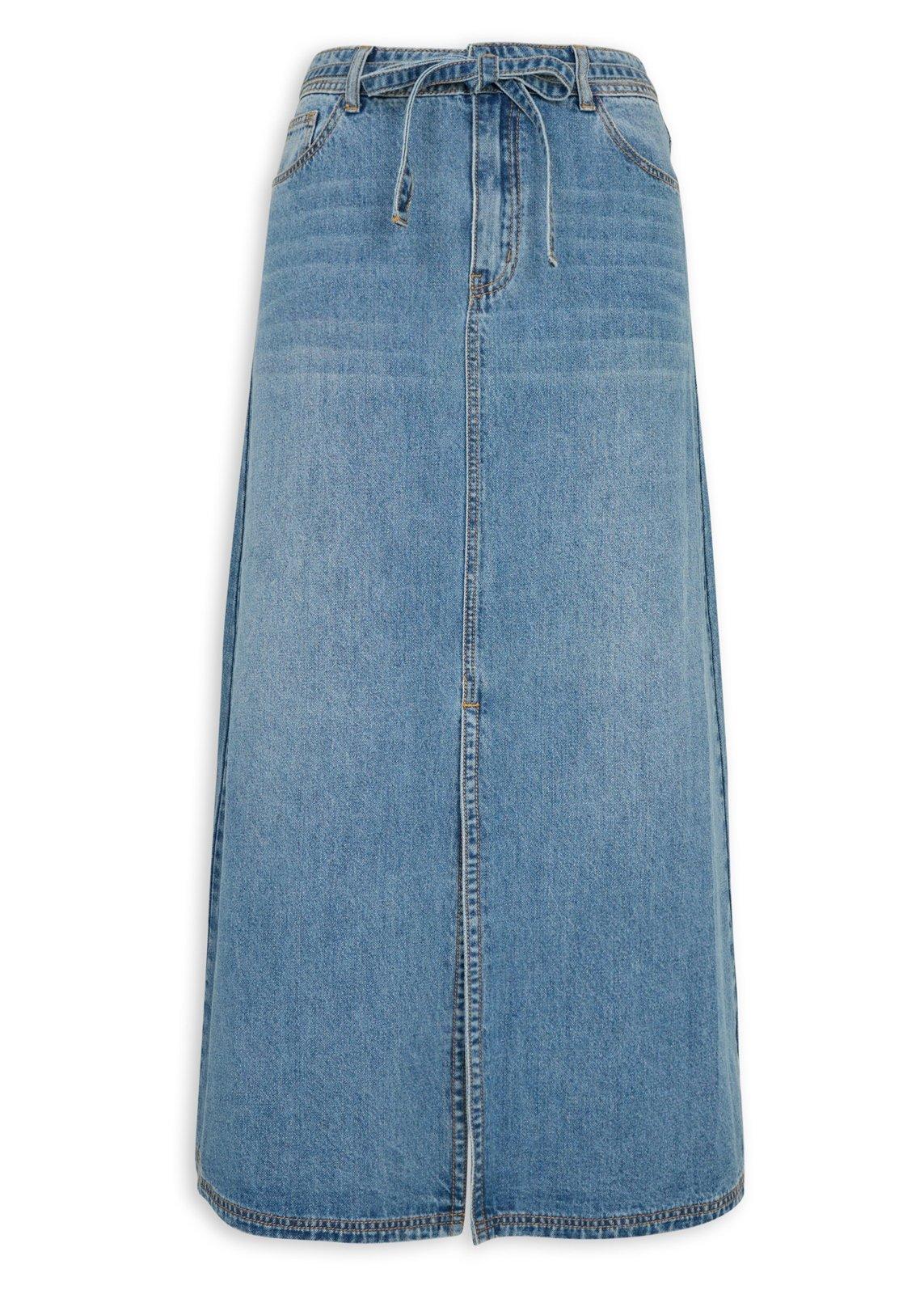 Fabric Belted Denim Midi Skirt (3231208) | OUTBACK RED