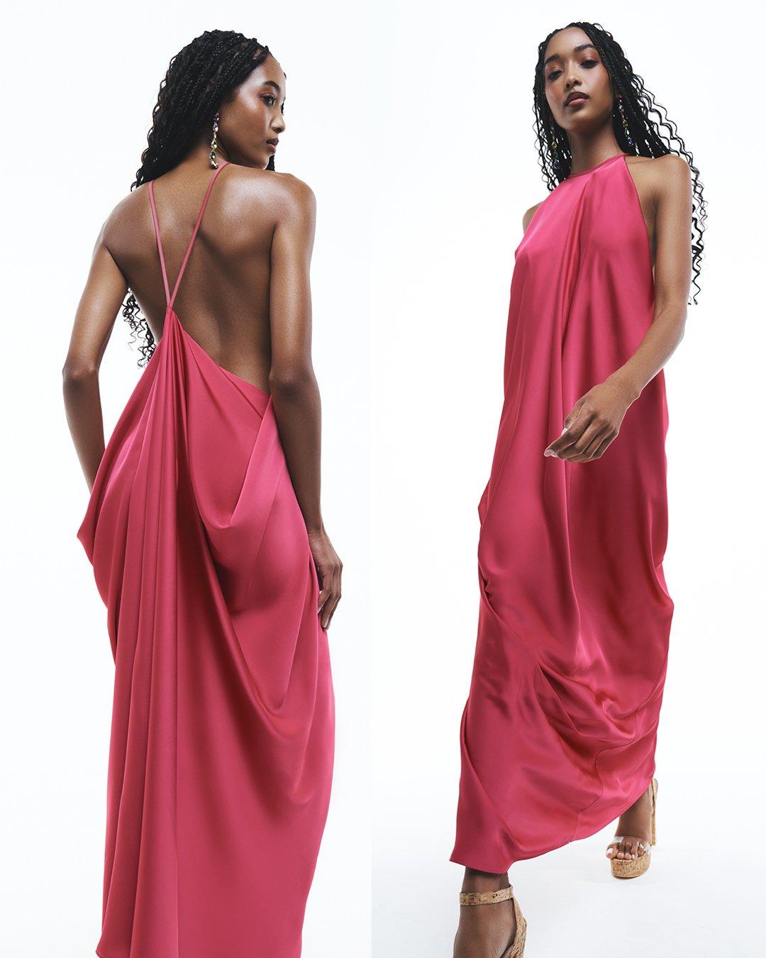 Cerise Pink Draped Cowlneck Dress (3231317) | X&O Ladies