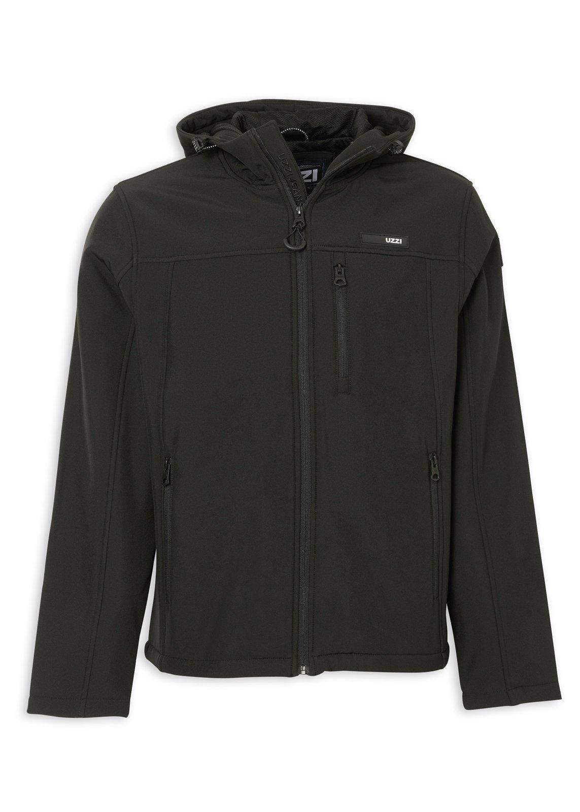 Black Soft Shell Hooded Jacket (3231671) | UZZI