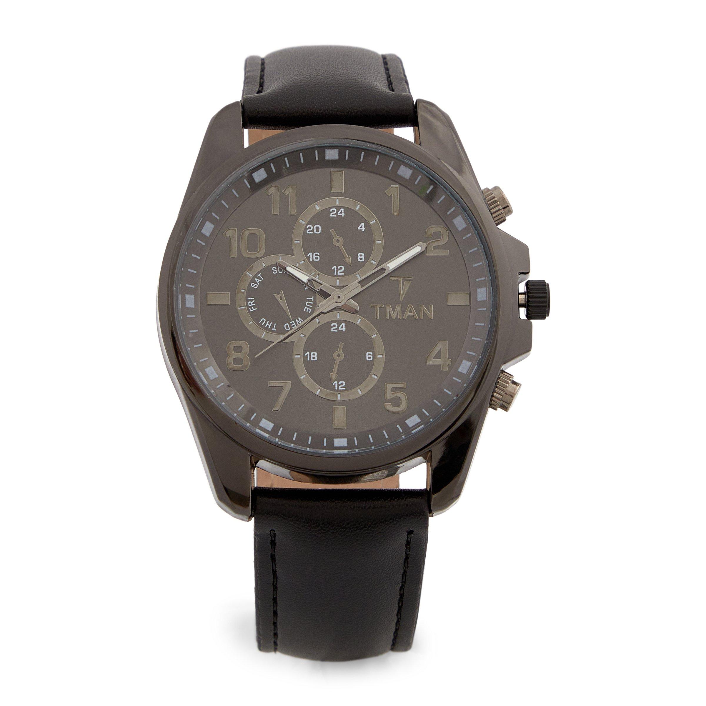 TMAN Black and Gunmetal PU Watch (3232275) | Truworths Man