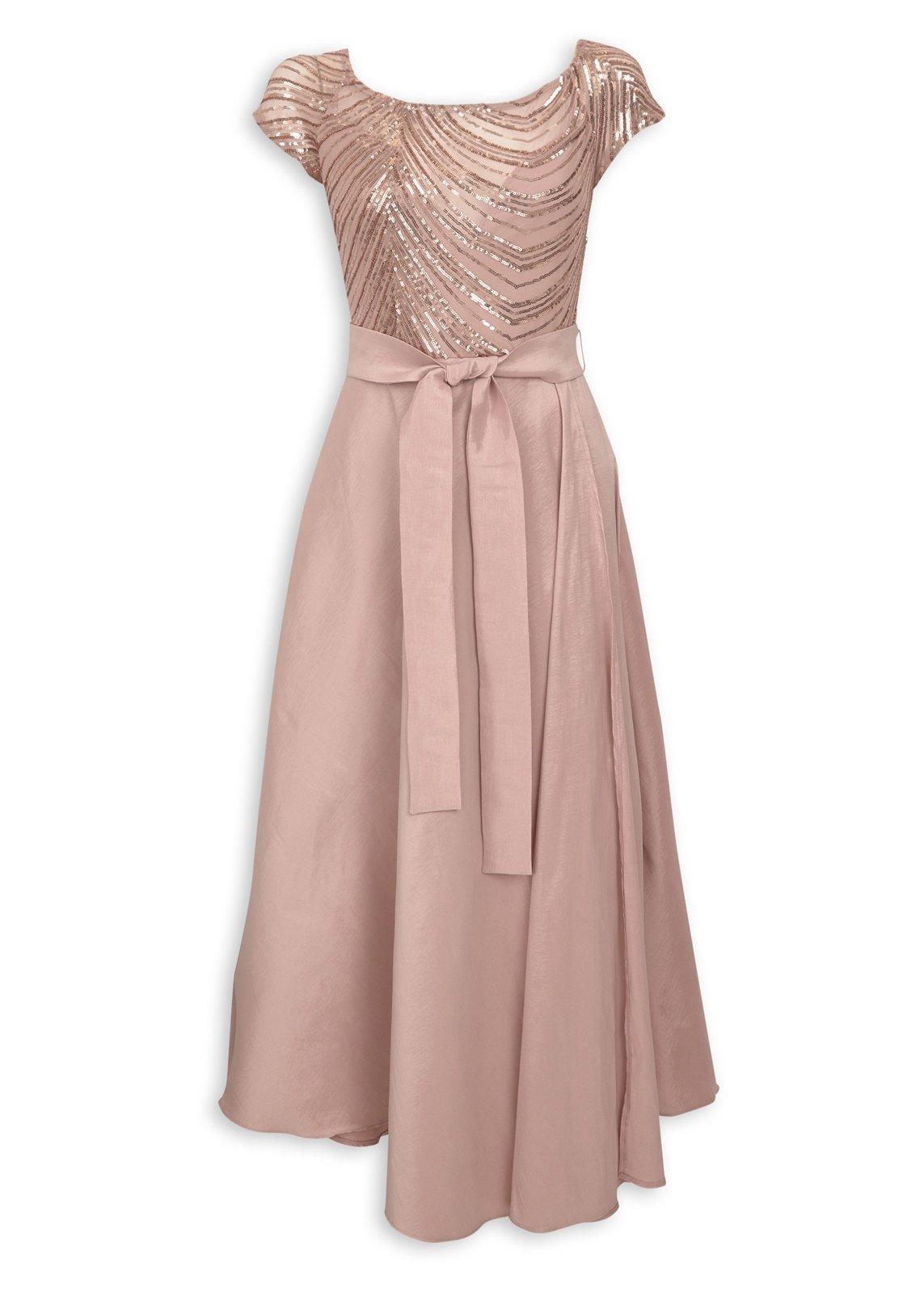 Pink Sequin Detail Ballgown Dress (3233013) | Emily Moon