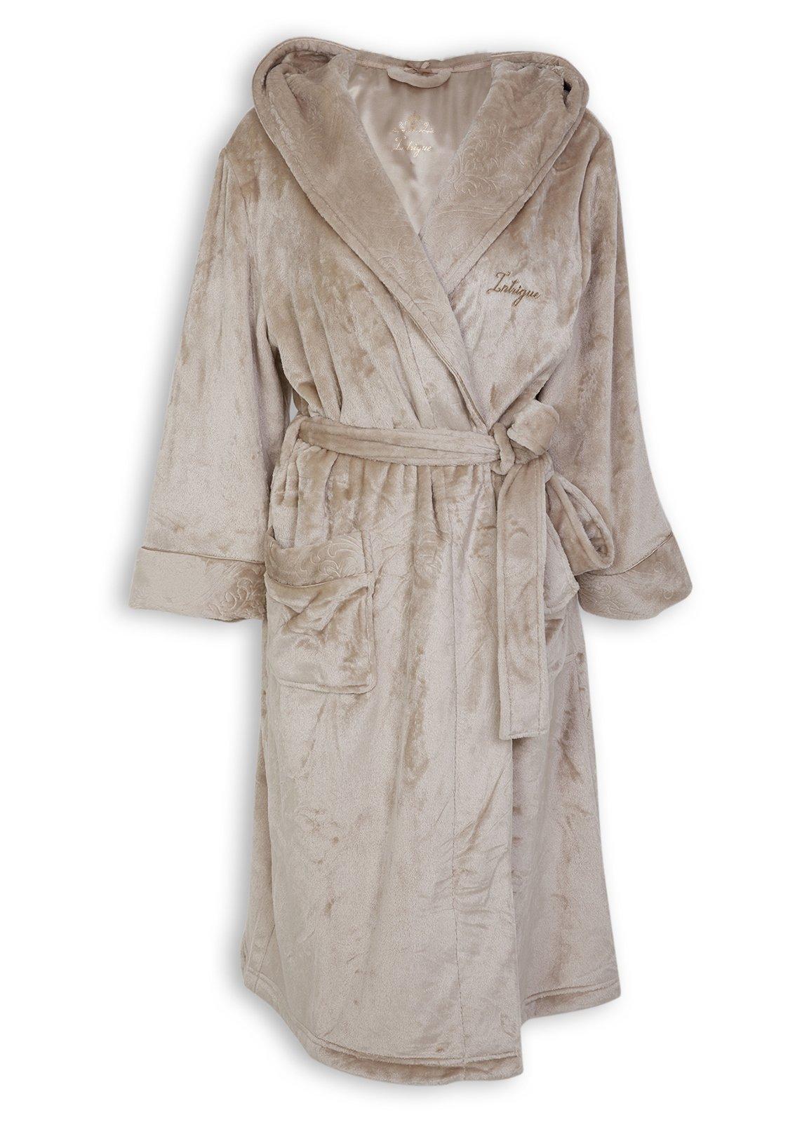 Beige Plush Hooded Gown (3233133) | Intrigue