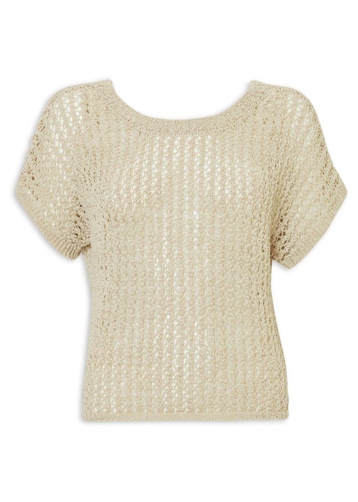 Cream Crochet Knit Short Sleeve Top (3233202) | LTD Woman