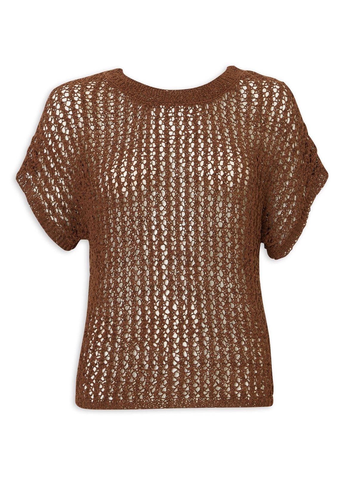Brown Open-Knit Crochet Top (3233203) | LTD Woman