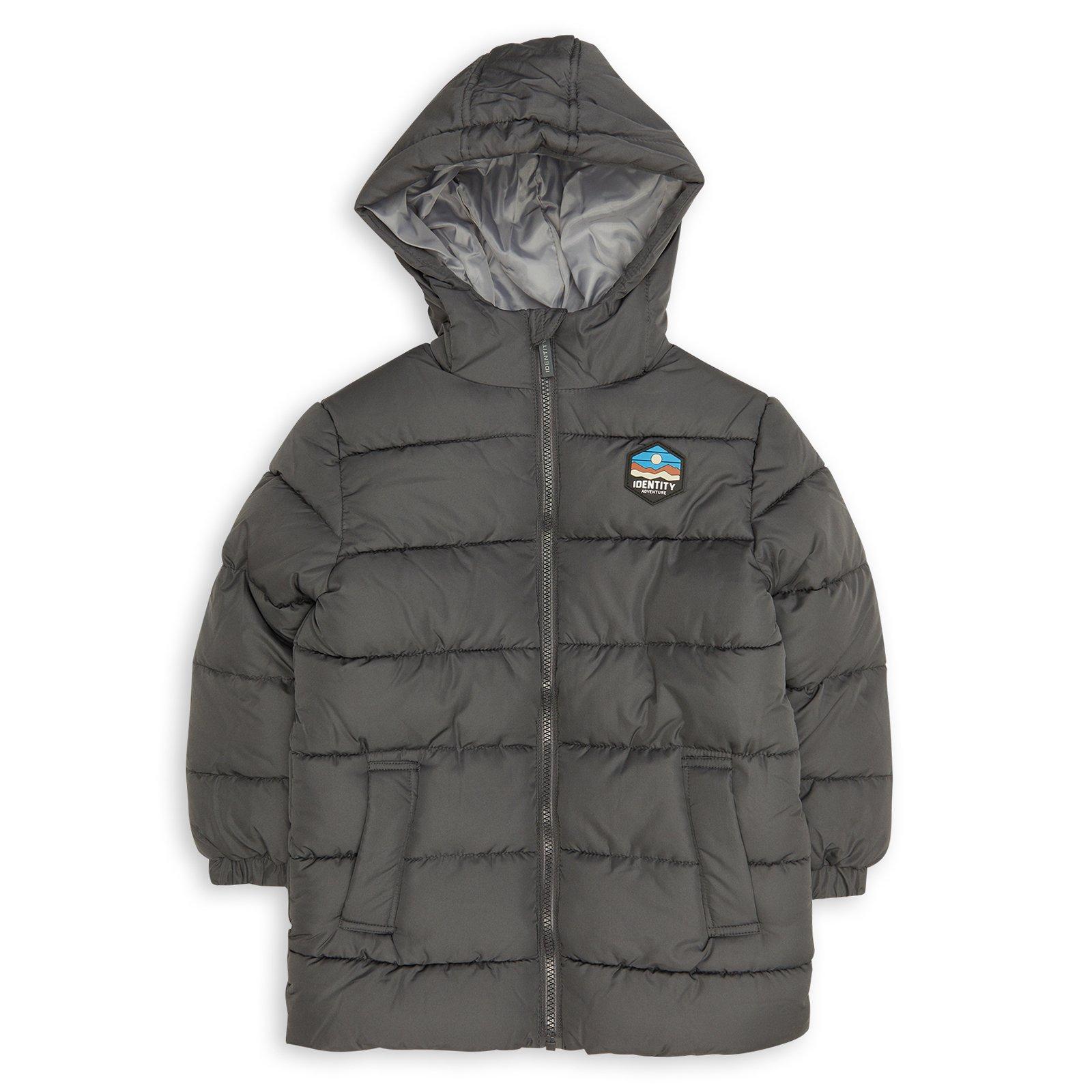 Kid Boys Grey Hooded Puffer Jacket (3234402) | Identity