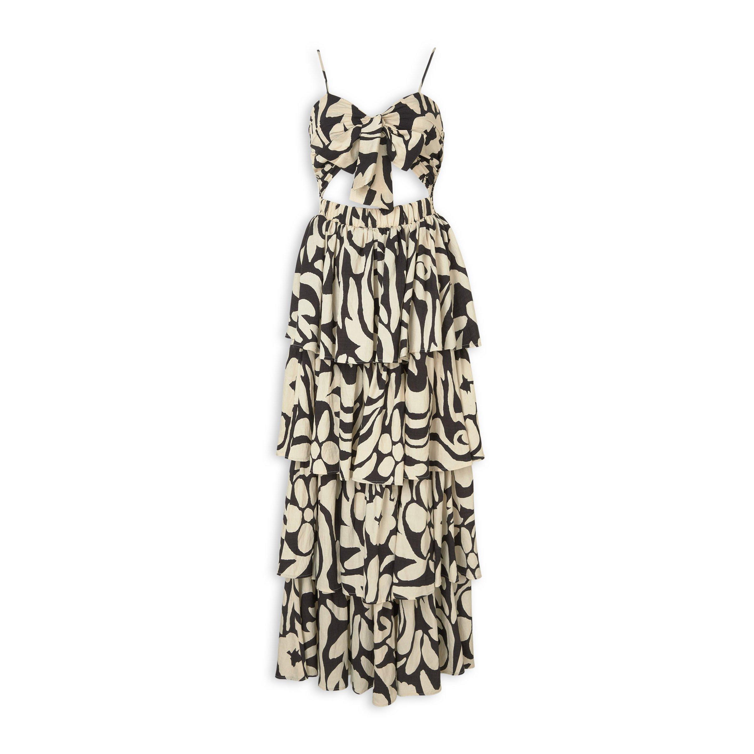 Black & Ivory Frilled Maxi Dress (3234443) | Miss Port
