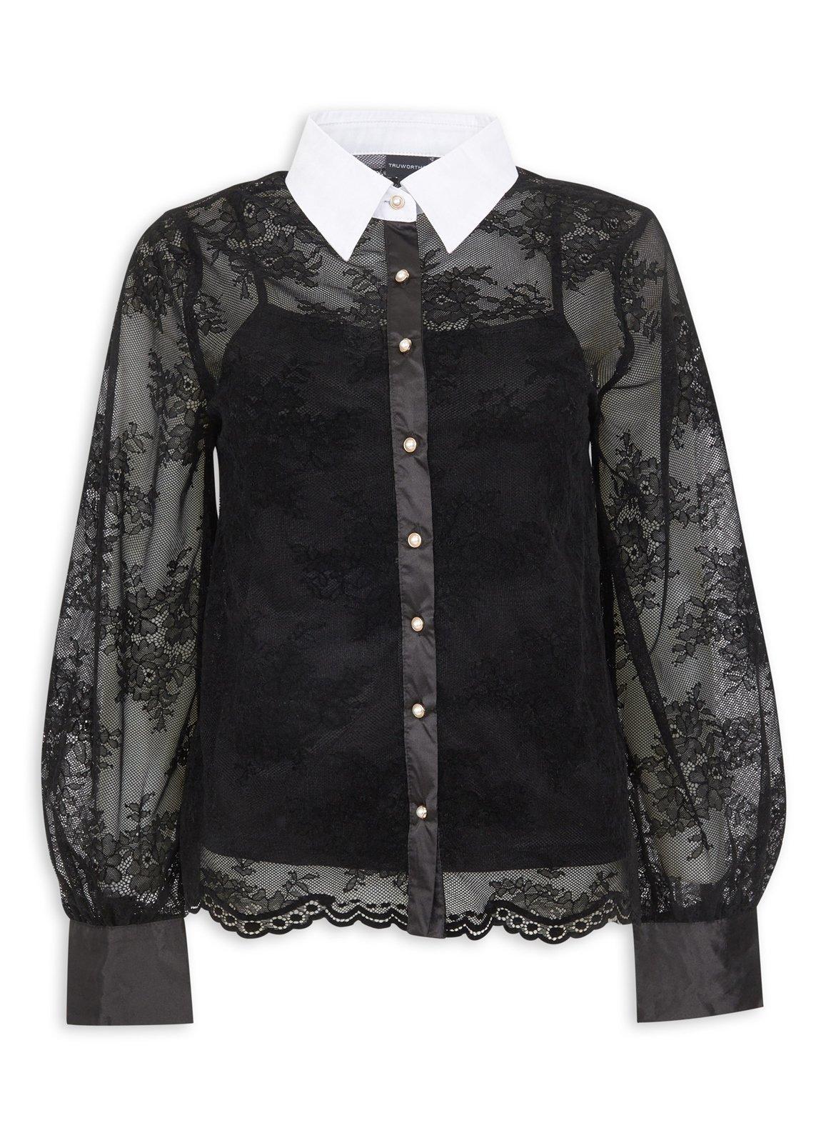 Black Lace Shirt with White Collar (3234783) | Truworths