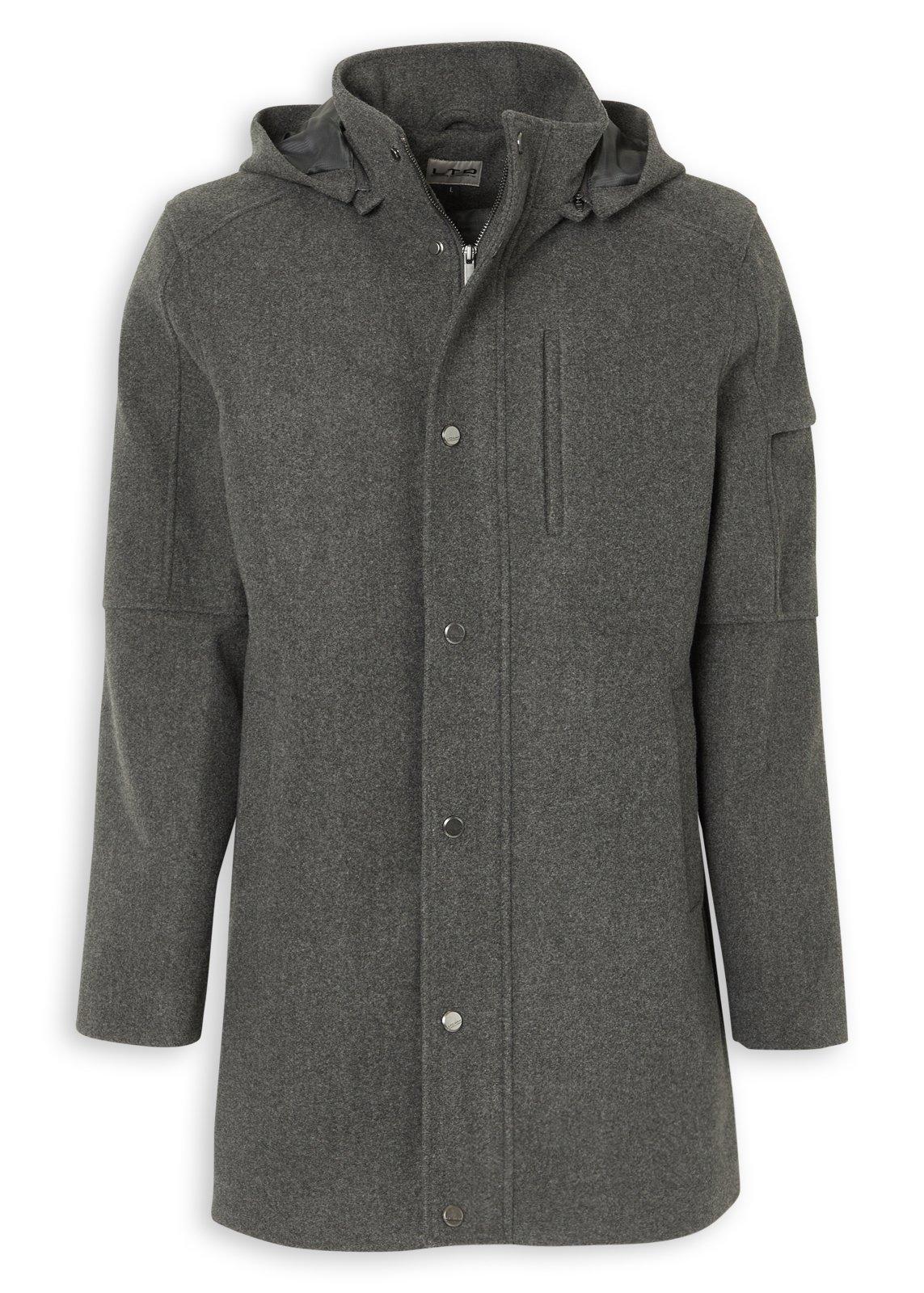 Grey Hooded Melton Coat (3234996) | LTD Man