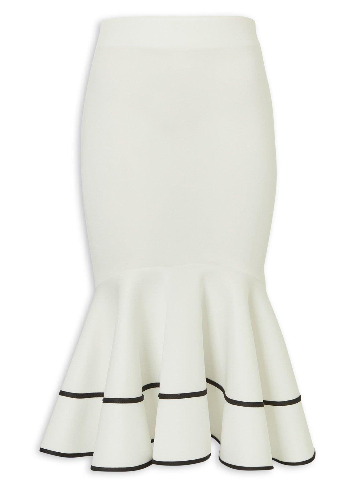 White Fluted Mermaid Skirt with Piping (3235005) | Ginger Mary